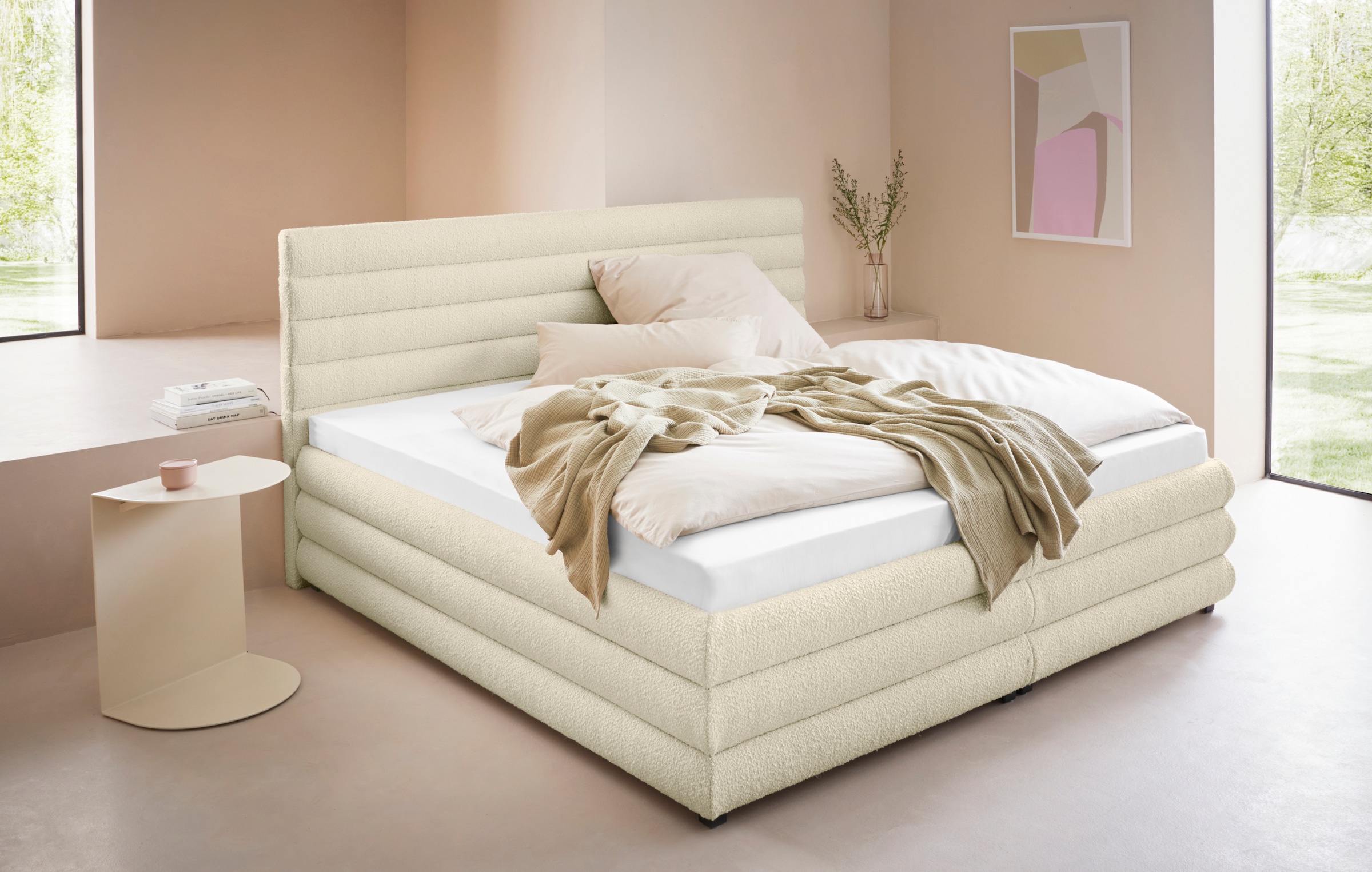 Polsterbett "Maylis Bouclé", beige (creme), B:212cm L:211cm, 95% Polyester, 5% Polyarcyl, LEGER HOME BY LENA GERCKE, Betten, Polsterbett ohne Bettkasten Polsterbett, wahlweise mit und ohne Matratze und Lattenrost, auch in 200cm Breite 10