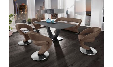 Essgruppe »Wave«, (Set), Design-Solobank mit 4 Design-Drehstühlen und Tisch in 180x90cm
