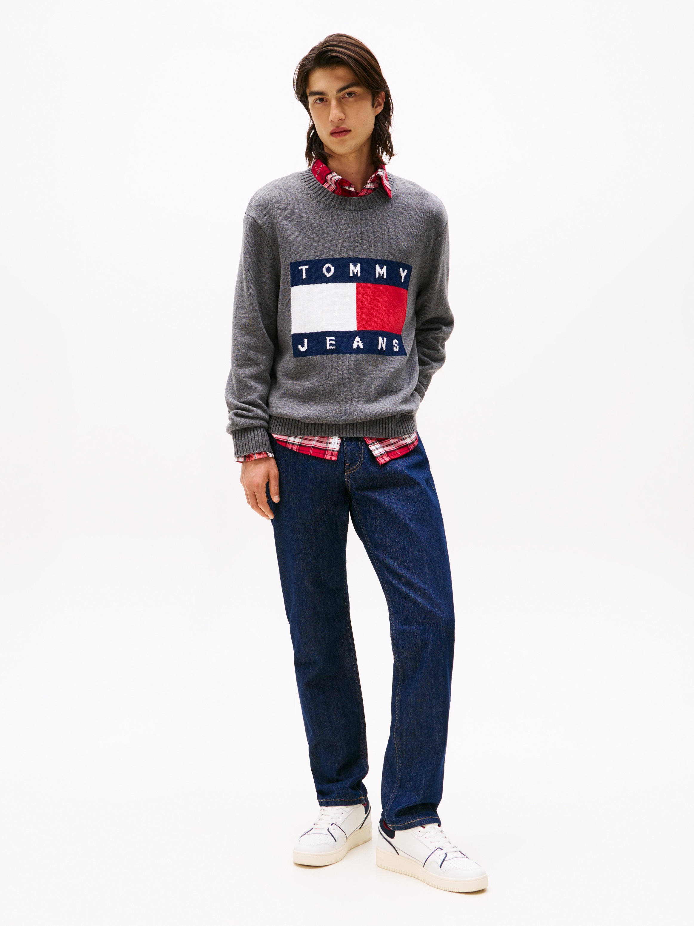 Thumbnail - Tommy Jeans Strickpullover "TJM MELANGE FLAG SWEATER" Regular Fit, Rundhals Retro Flag Classic