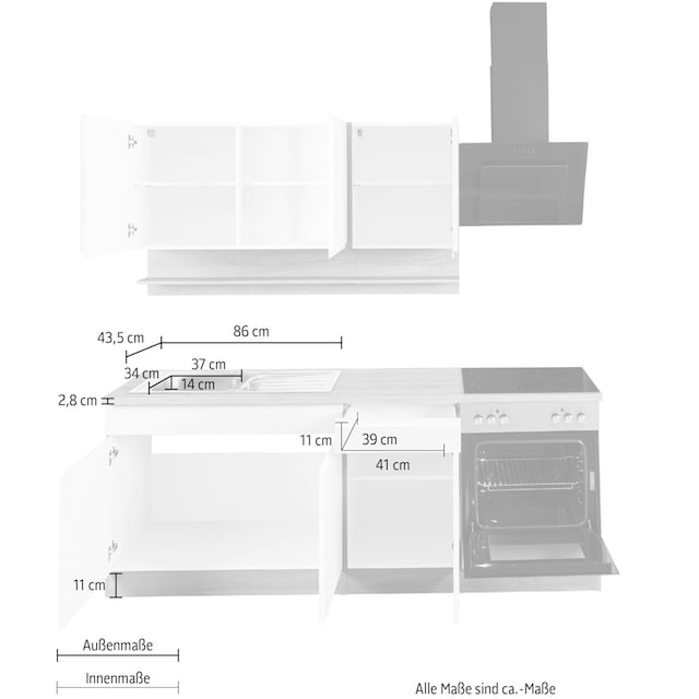 HELD MÖBEL Küche »Virginia«, Breite 210 cm, mit oder ohne E-Geräte | BAUR