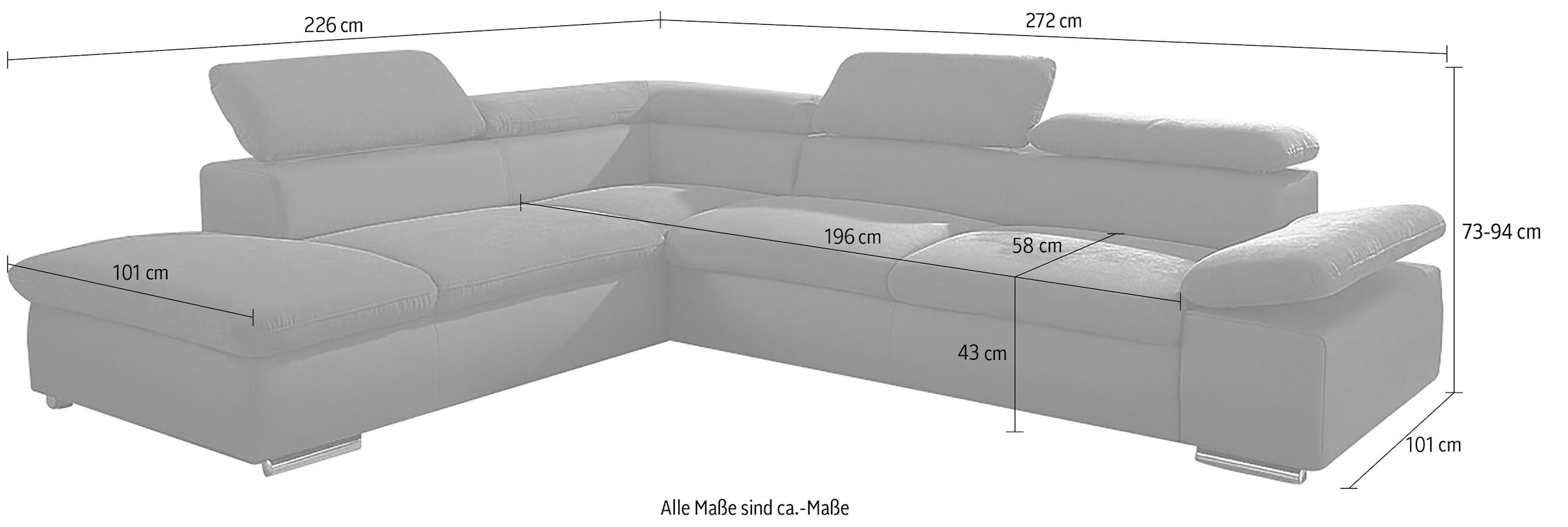 Ecksofa Valantine V, wahlweise mit Bettfunktion