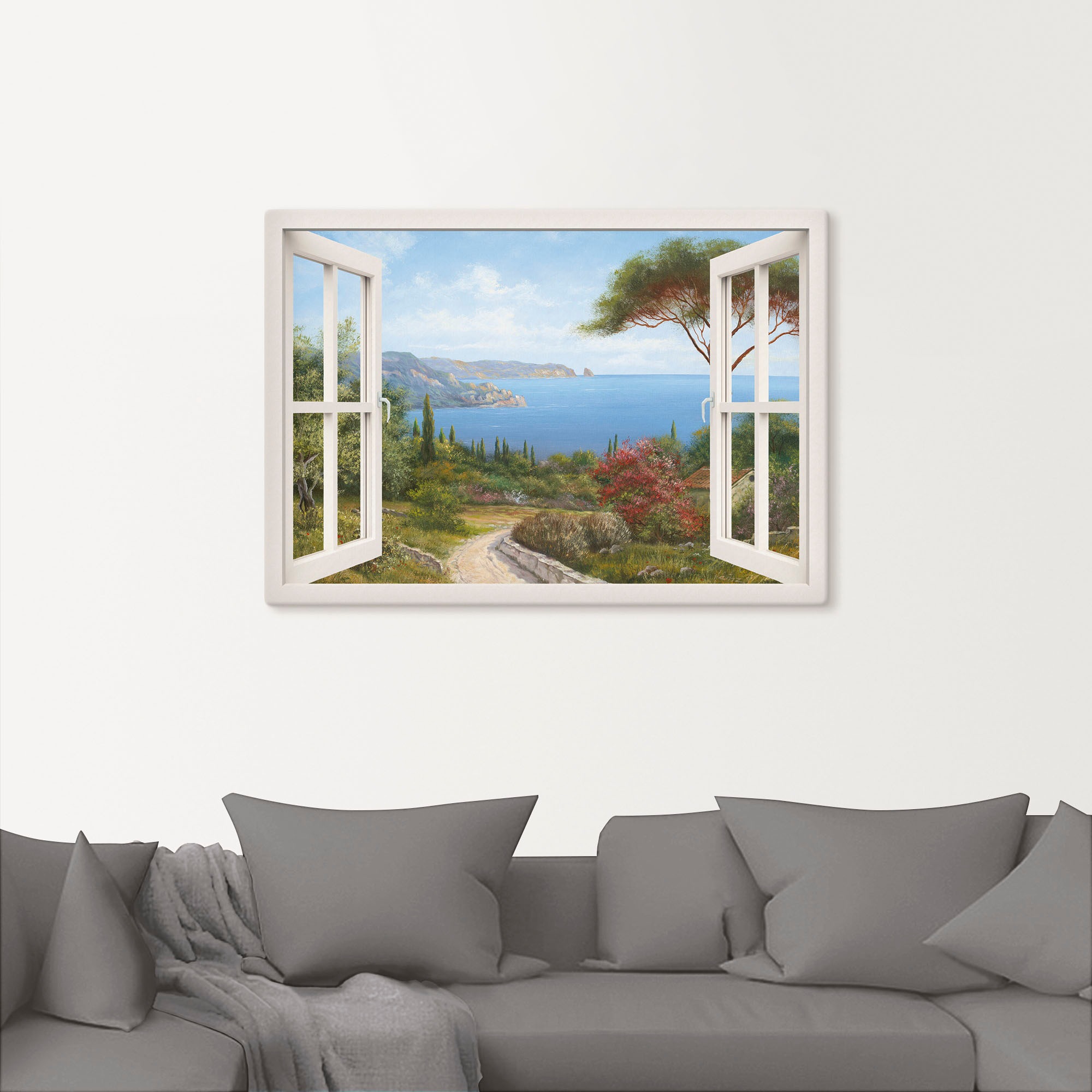 Artland Wandbild "Fensterblick - Haus am Meer I" Fensterblick 1 Stk. tlg. a günstig online kaufen