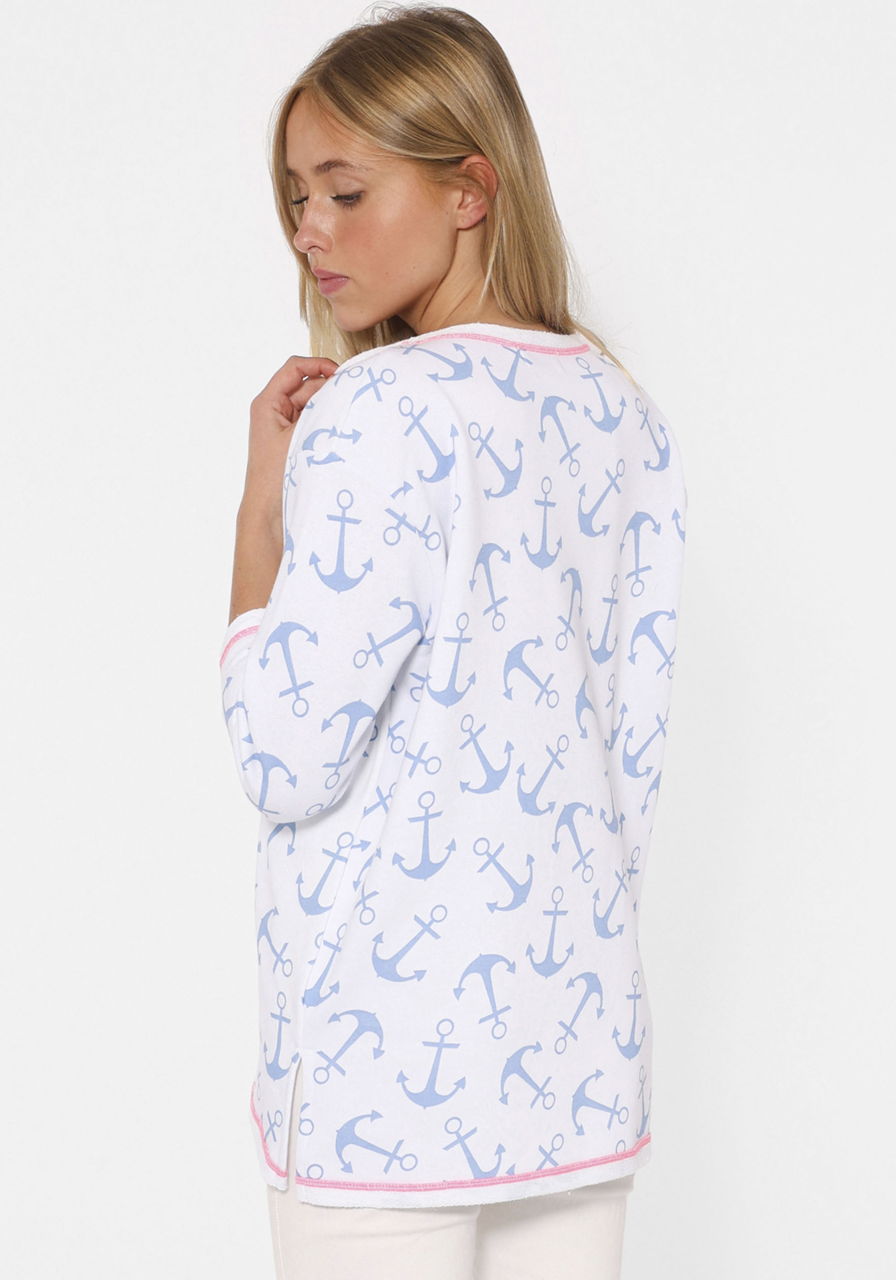 Thumbnail - Zwillingsherz Longsleeve ""Küste Moin Heimat"" Zebra-Muster, 3/4-Arm, Pailletten, Schriftzüge, Kontrastnaht