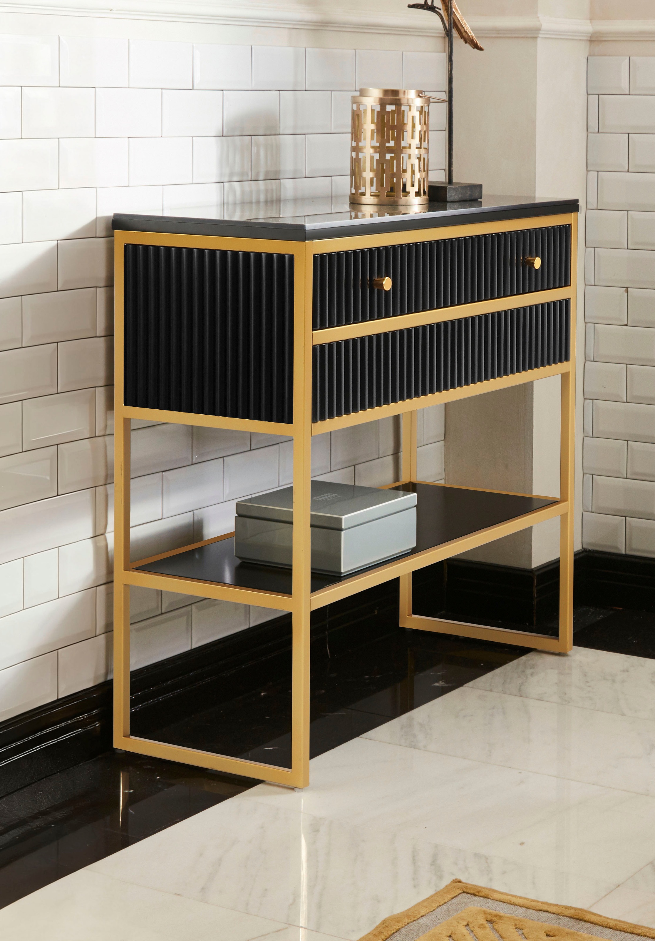 Leonique Sideboard "Fleuriss" Keramikplatte, goldenes Gestell, FSC-zertifiz günstig online kaufen