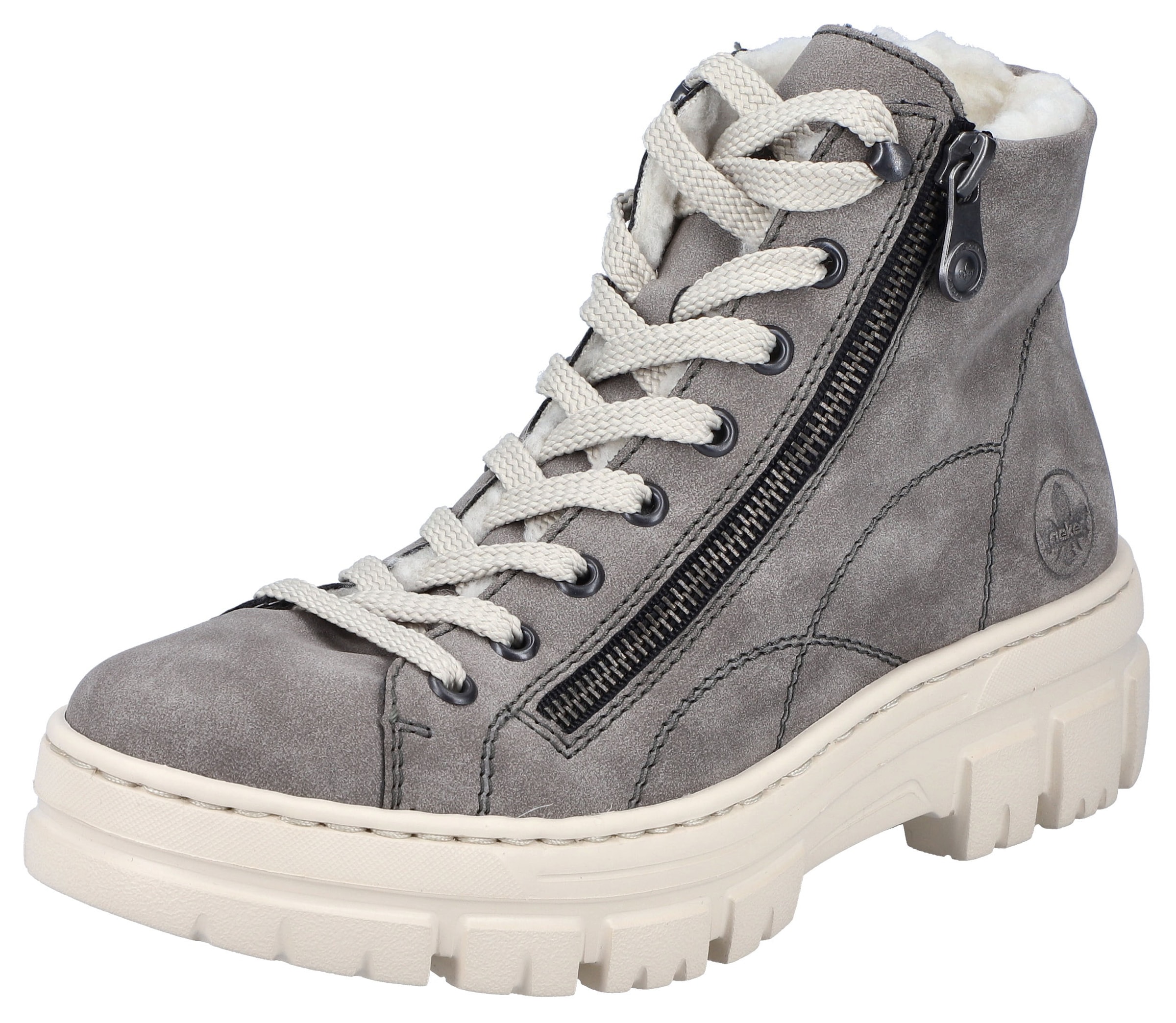 Winterboots RIEKER, Damen, Gr. 41, grau, Lederimitat, Schuhe Winterboots, Plateauboots, Schnürboots mit Reißverschluss an der Außenseite