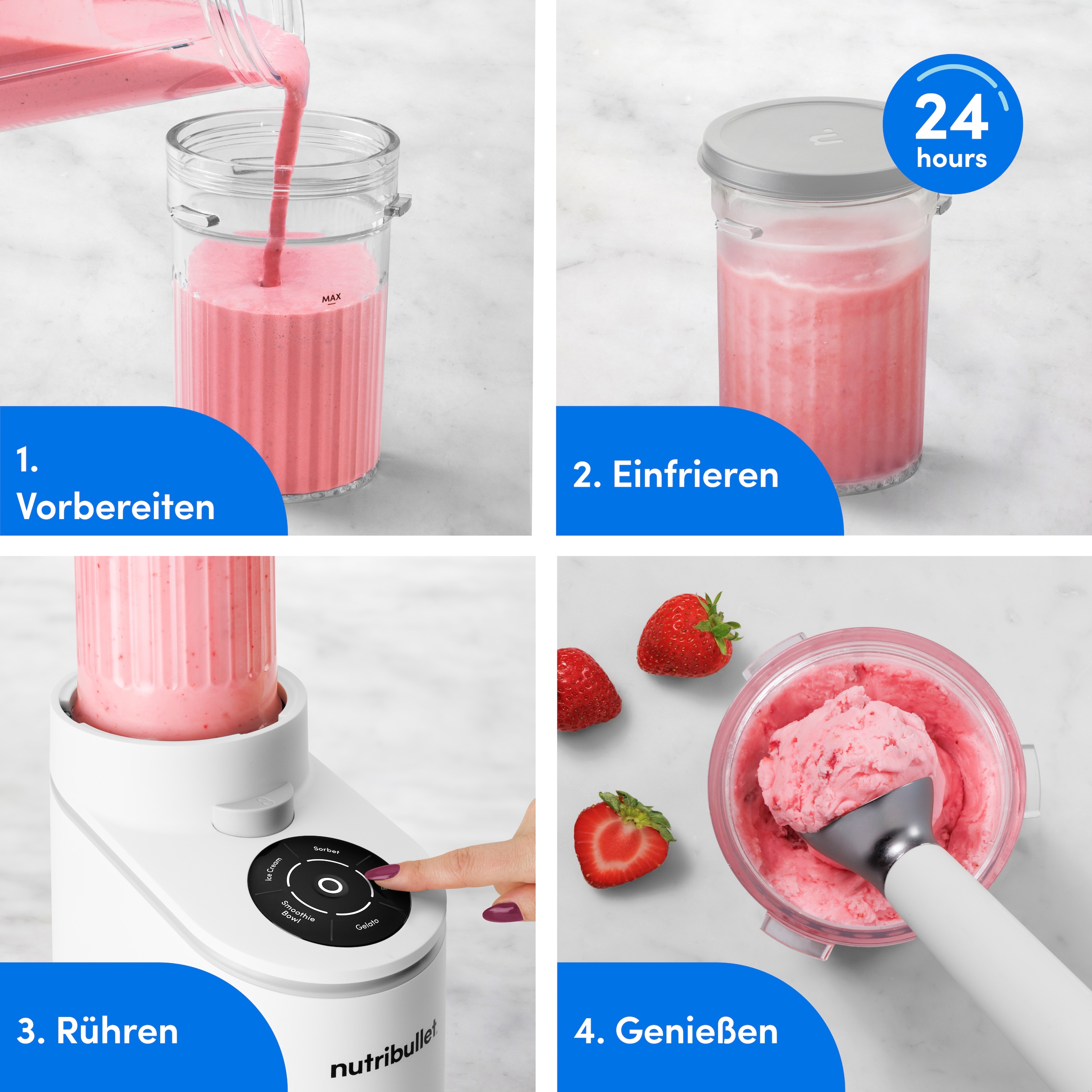 nutribullet Eismaschine »nutribullet Chill, 5 Programme, 3 Behälter (NBD0503W)« 500 W Eis, Gelato, Sorbet, Smoothie Bowl, Frozen Yoghurt