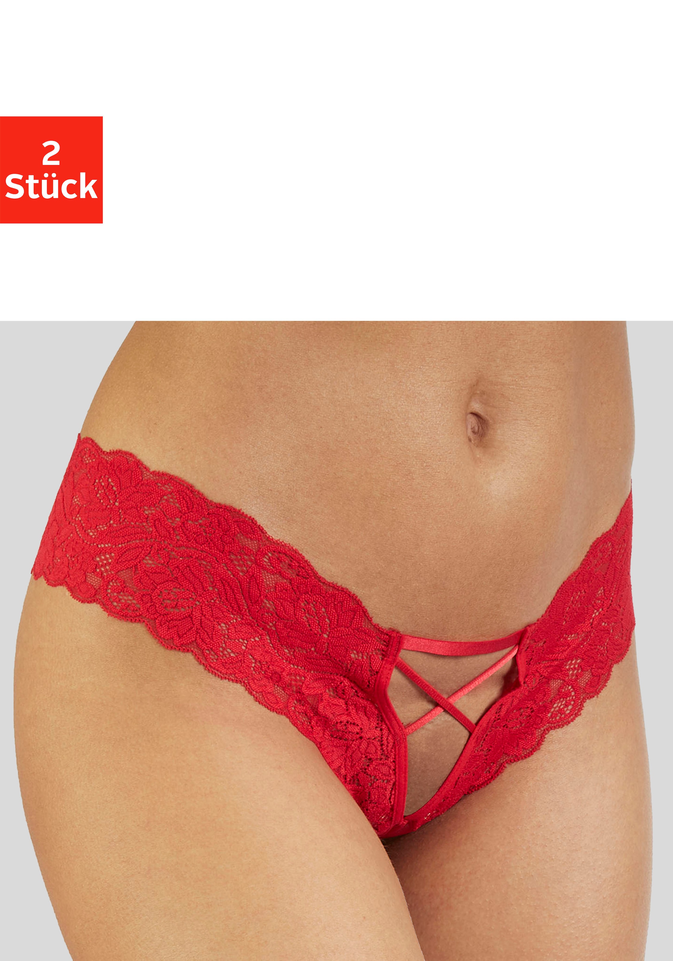 petite fleur gold Panty-Ouvert, (Packung, 2 Stück), im günstigen Doppelpack, mit edlen Schnürungen, Reizwäsche