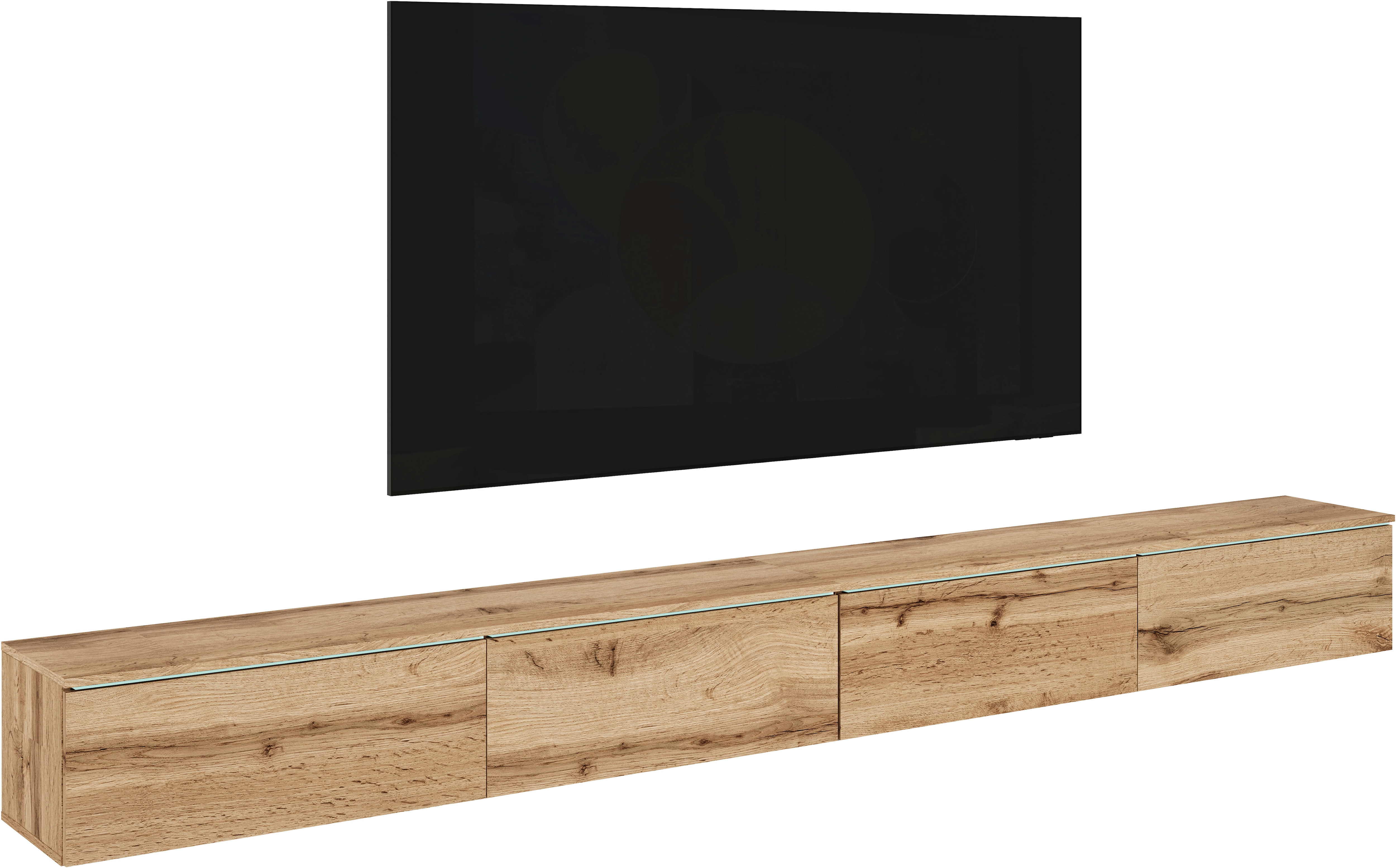 Home affaire Lowboard "Vera, TV-Schrank, Breite 300 cm, verschiedene Farbausführungen" 1 Stk. tlg. Mit LED, 4 Klappen, grifflose Fronten, hängend oder stehend