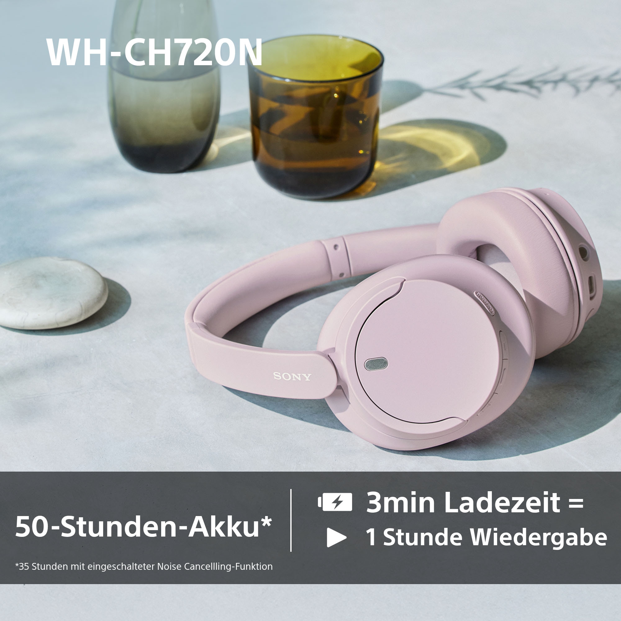 Sony Over-Ear-Kopfhörer »WH-CH720N«, Bluetooth, Noise-Cancelling-Freisprechfunktion-integrierte Steuerung für Anrufe und Musik-LED Ladestandsanzeige-Multi-Point-Verbindung-Sprachsteuerung