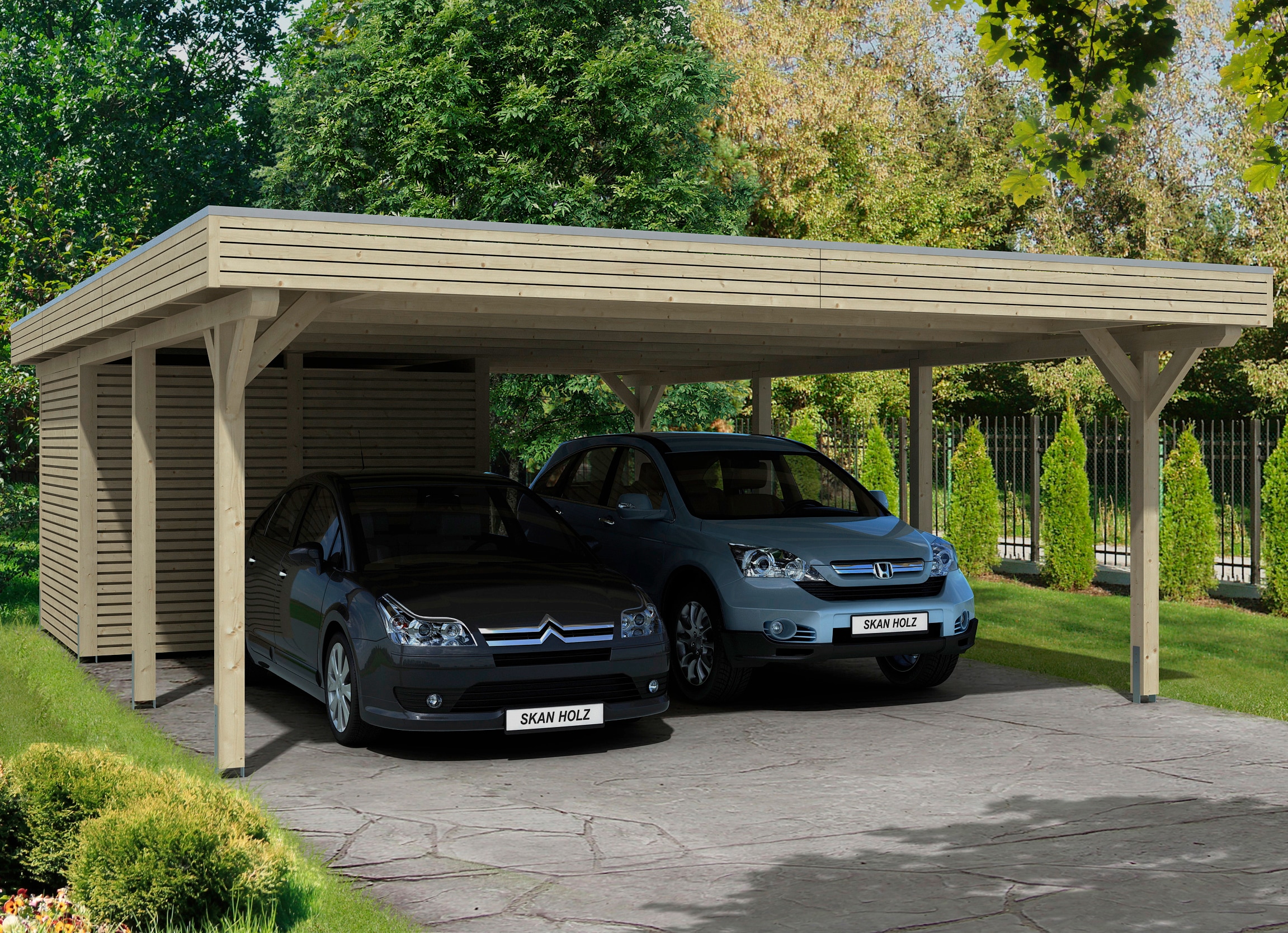 Skanholz Doppelcarport "Spessart" Leimholz 550 cm natur
