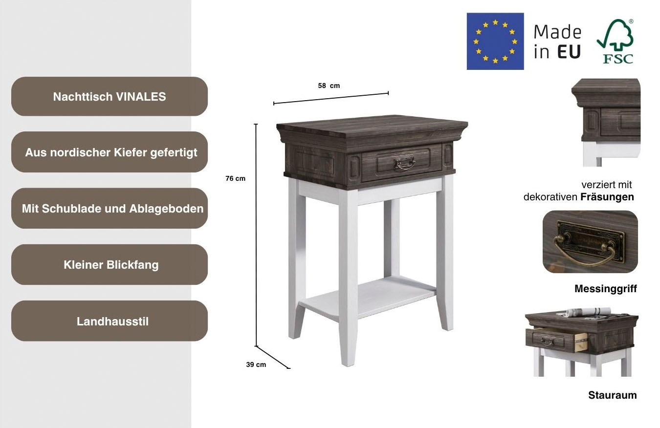Thumbnail - OTTO home "Vinales; Konsolentisch, Beistelltisch ideal für Boxspringbetten" Aus massiver Kiefer, mit Fräsungen
