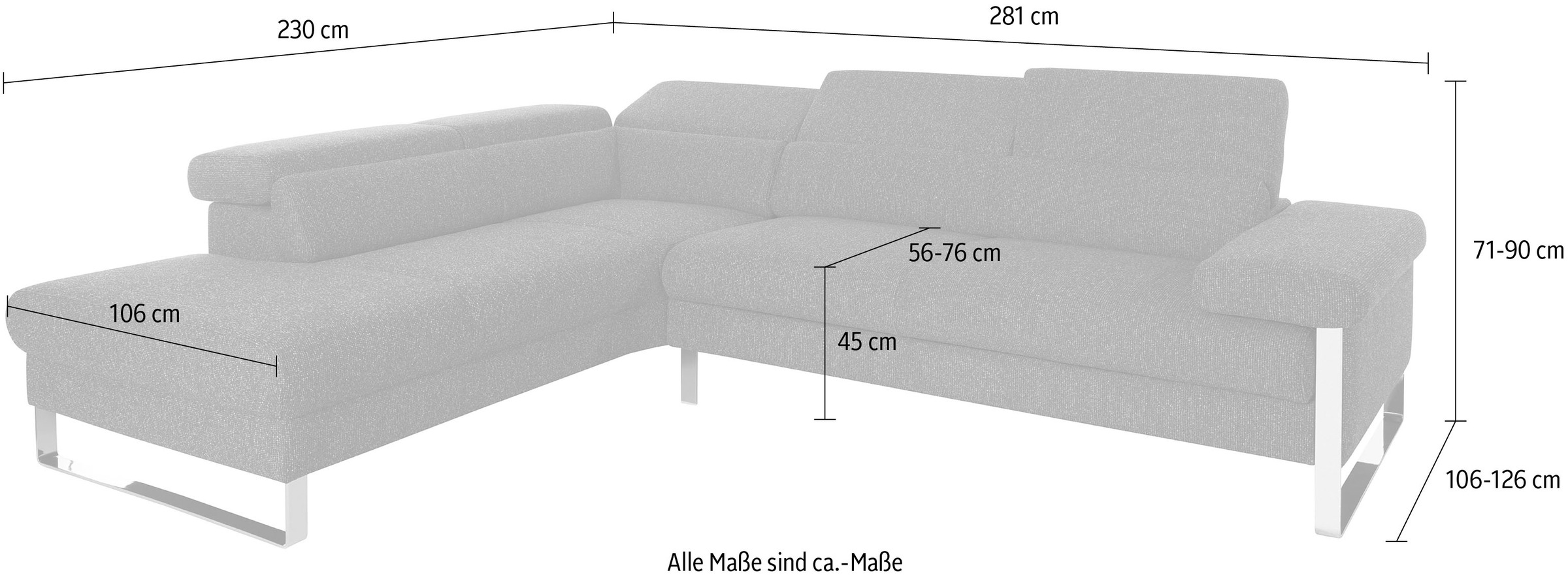 W.SCHILLIG Ecksofa »finn, Designsofa mit tollem Sitzkomfort, bequem, L-Form«, German Design Award 2016, Fußgestell Nussbaum natur, Breite 281 cm
