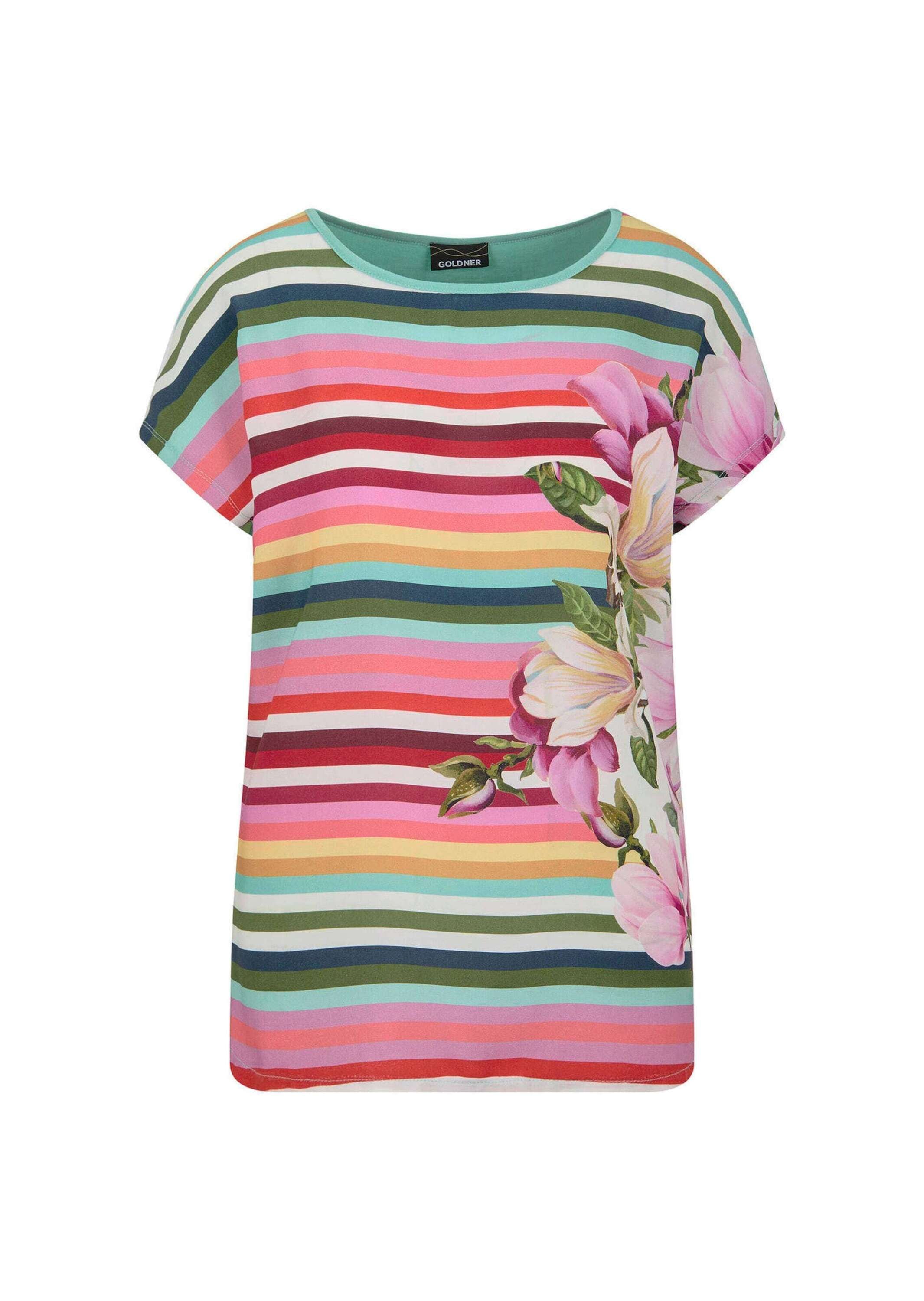 GOLDNER "Streifenshirt mit floralen Akzenten" Rückteil aus stretchbequemen Viskosejersey