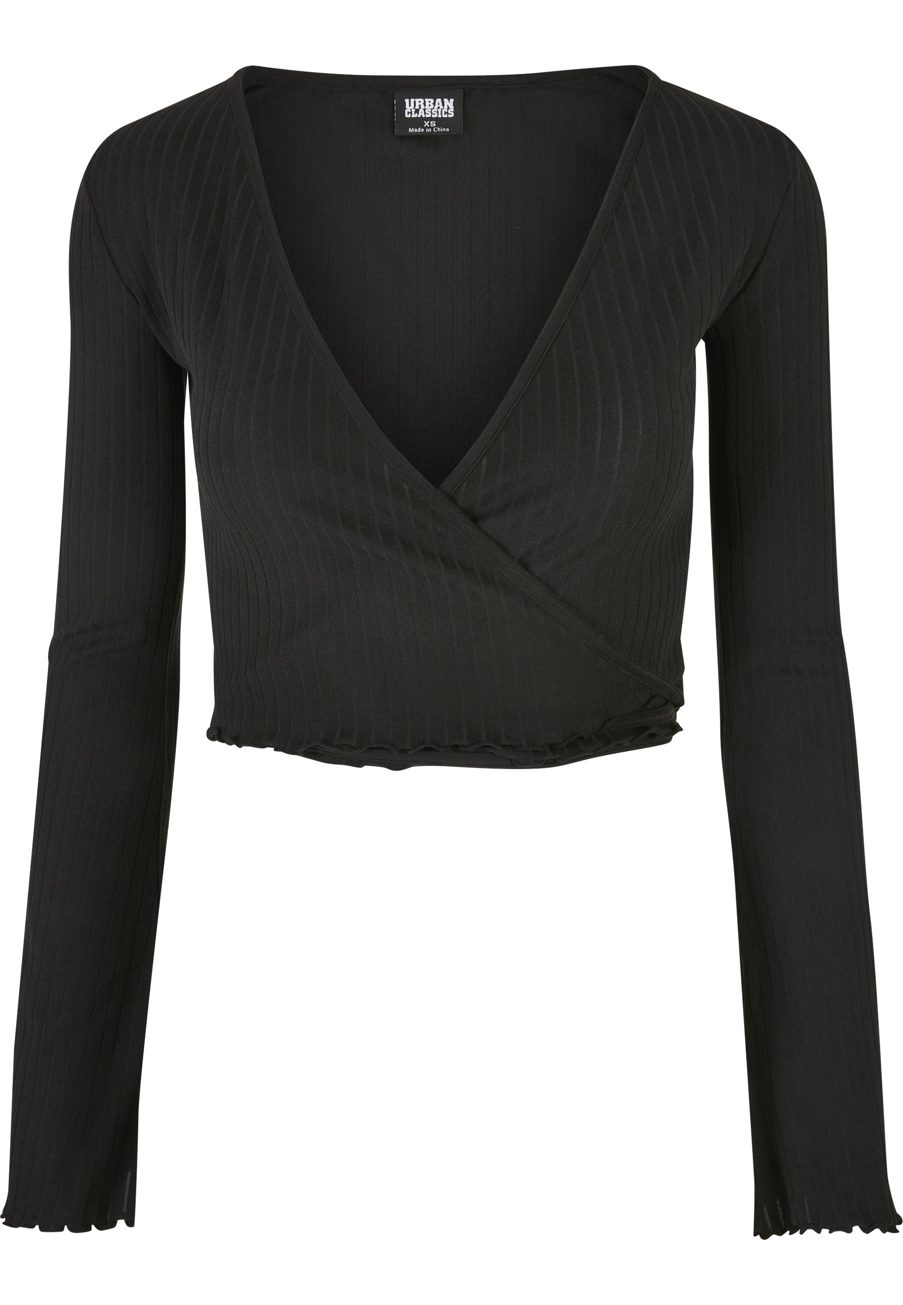 URBAN CLASSICS Mädchen Longsleeve "Urban Classics Damen Ladies Cropped Rib Wrapped Longsleeve"schwarz, Gr. XXL, unifarben, 95% Polyester, 5%