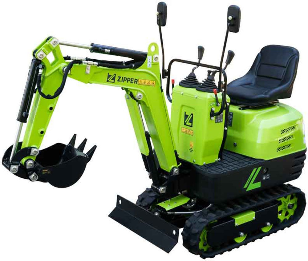 ZIPPER Minibagger, B:69,8cm H:158,5cm L:221cm, grün, Bagger, 6,3 kW Benzinmotor mit Elektrostarter