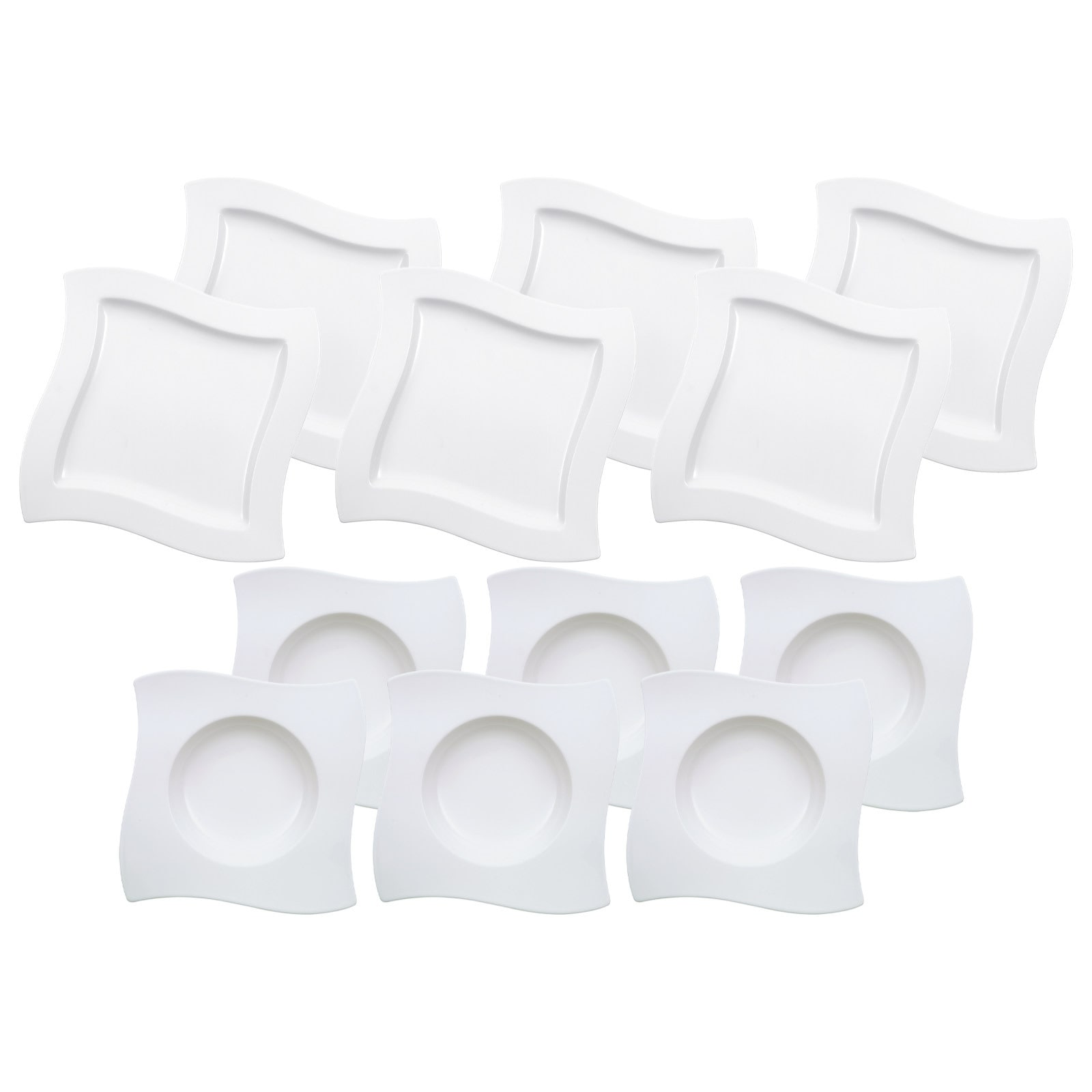 Villeroy & Boch Geschirr-Set "Tafelservice NewWave 12er Set weiß" Spülmaschinengeeignet, Mikrowellenfest