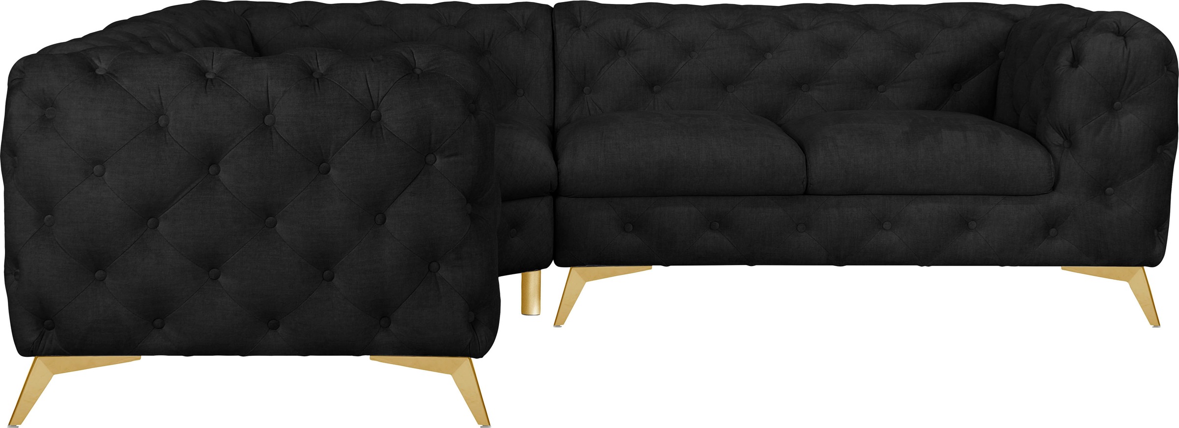 Leonique Chesterfield-Sofa »Ecksofa GLYNIS L-Form mit Wellenunterfederung, Maße B/T/H 264/264/75cm«, aufwändige Knopfheftung, moderne Chesterfield Optik, Fußfarbe wählbar