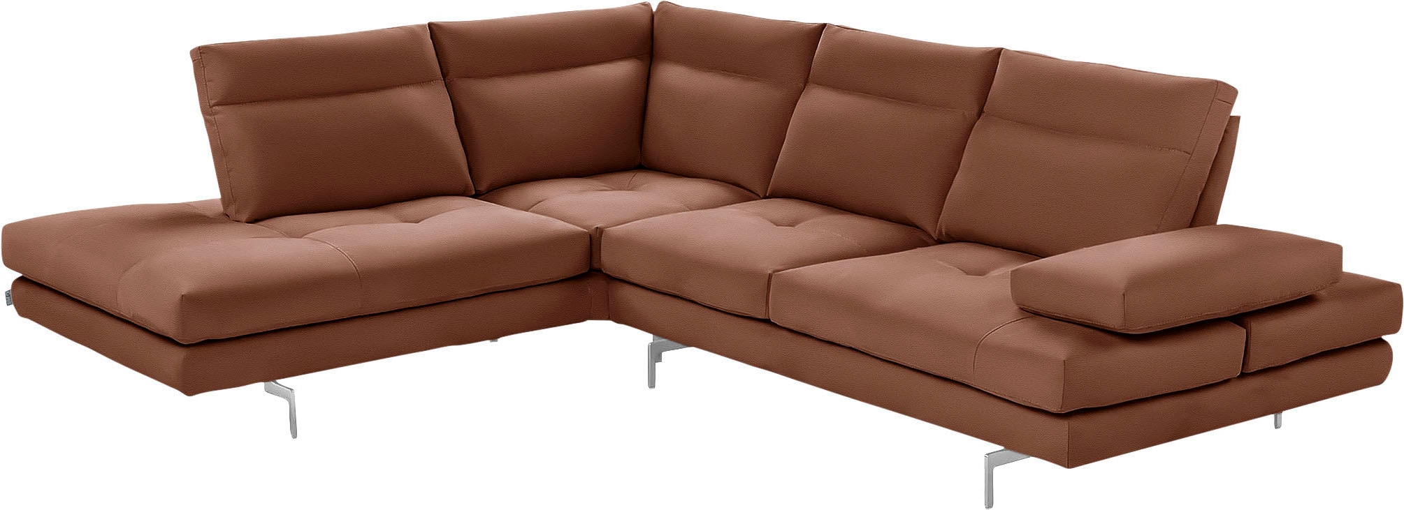 CALIA ITALIA Ecksofa "Toby Wing, B/T: 288/232 cm, Multifunktionssofa, Designsofa, L-Form" Sitztiefenverstellung und Armteilfunktion, Füße chrom glänzend