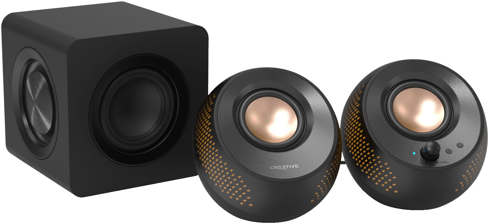 Creative 2.1 Soundsystem »Pebble X Plus 2.1 USB-C Lautsprecher, Bluetooth 5.3, RGB-Beleuchtung«, kabelloses Streaming, Computerlautsprecher mit Subwoofer