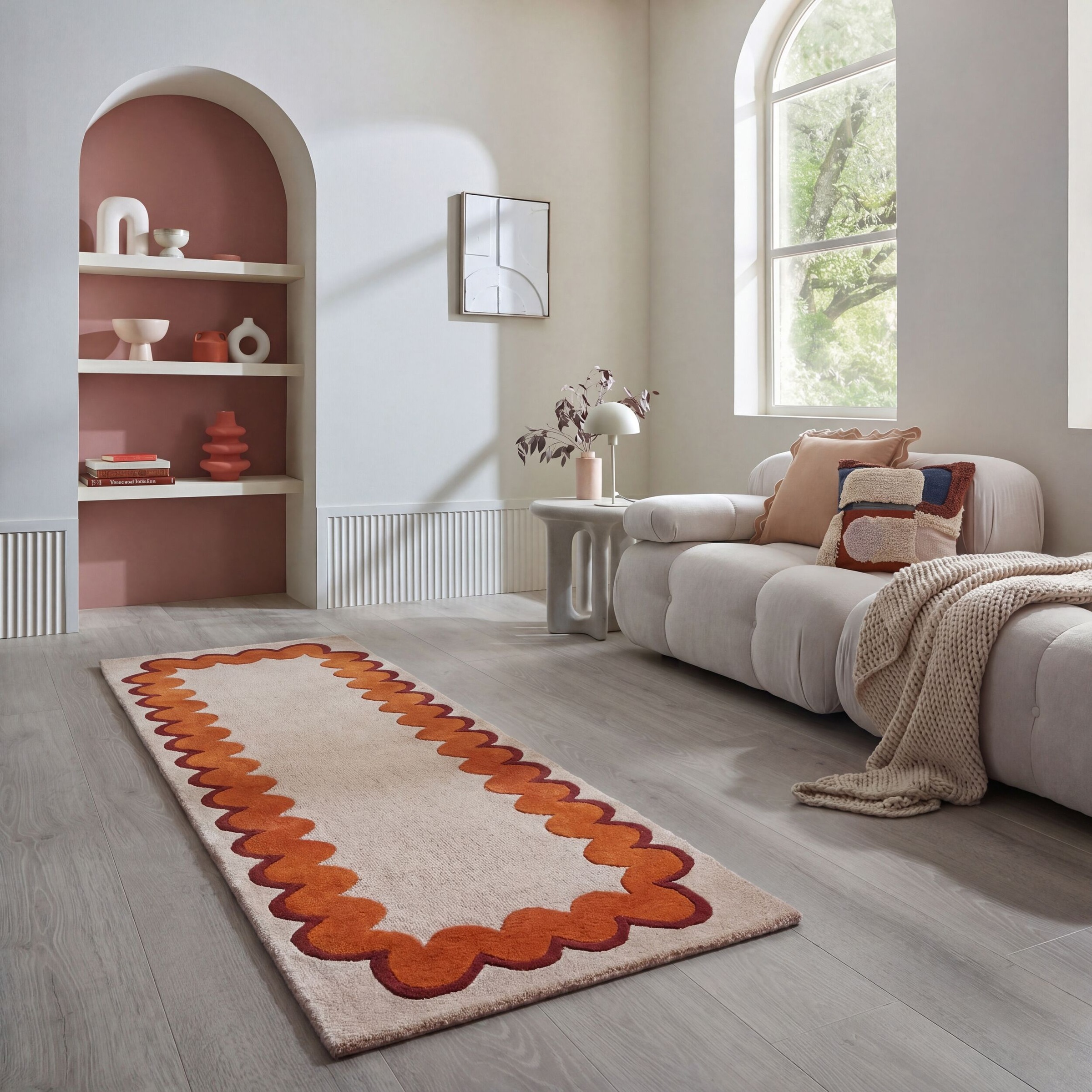 FLAIR RUGS Wollteppich "WIGGLE" rechteckig 8 mm Höhe mit gewelltem Wellenrand; auch als Läufer und in rund