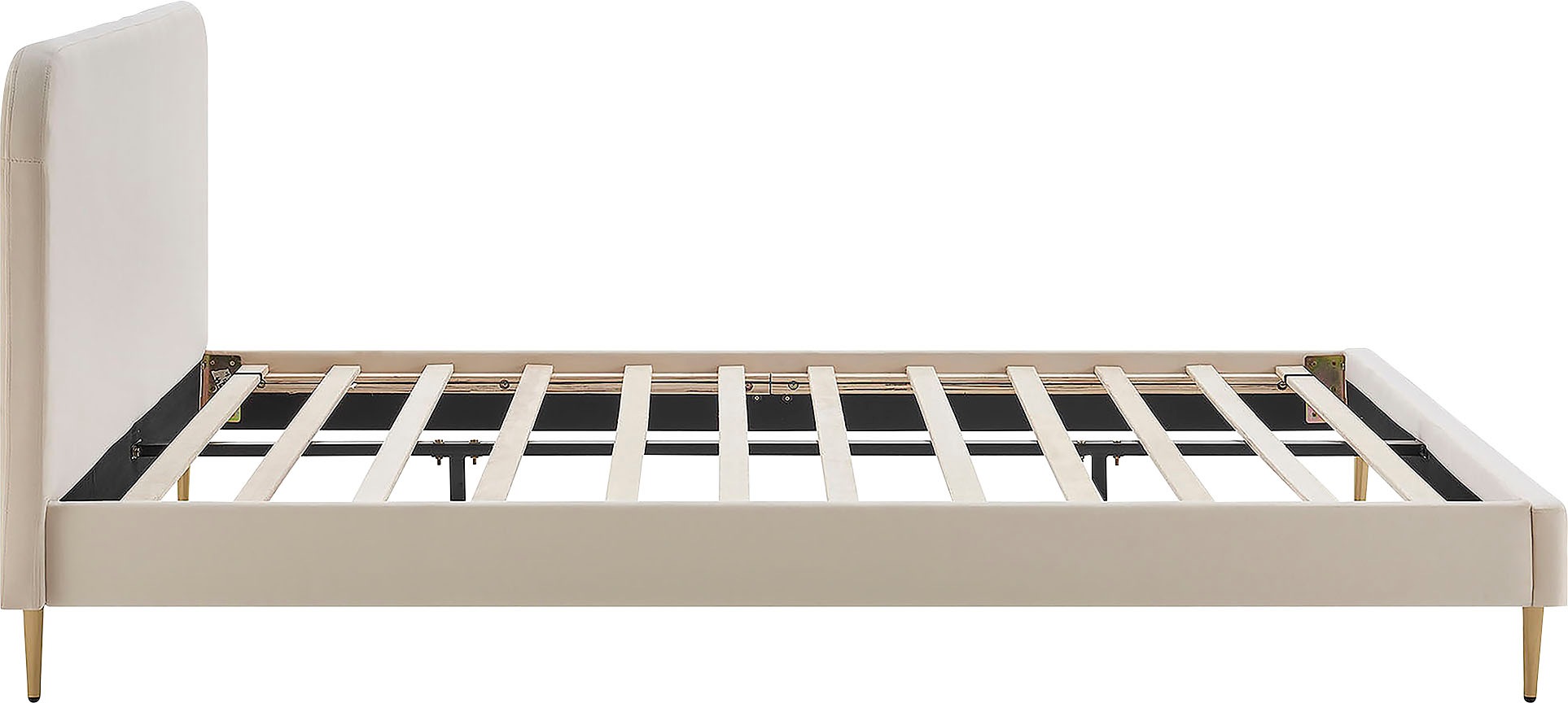 Polsterbett SALESFEVER "Komfortables Bett für erholsamen Schlaf", beige (beige, gold, beige, beige), B:151,5cm H:91cm L:214,5cm, Samt (100% Polyester), Metall, Betten, Polsterbett ohne Bettkasten, Chrombeine in elegantem Goldton 3