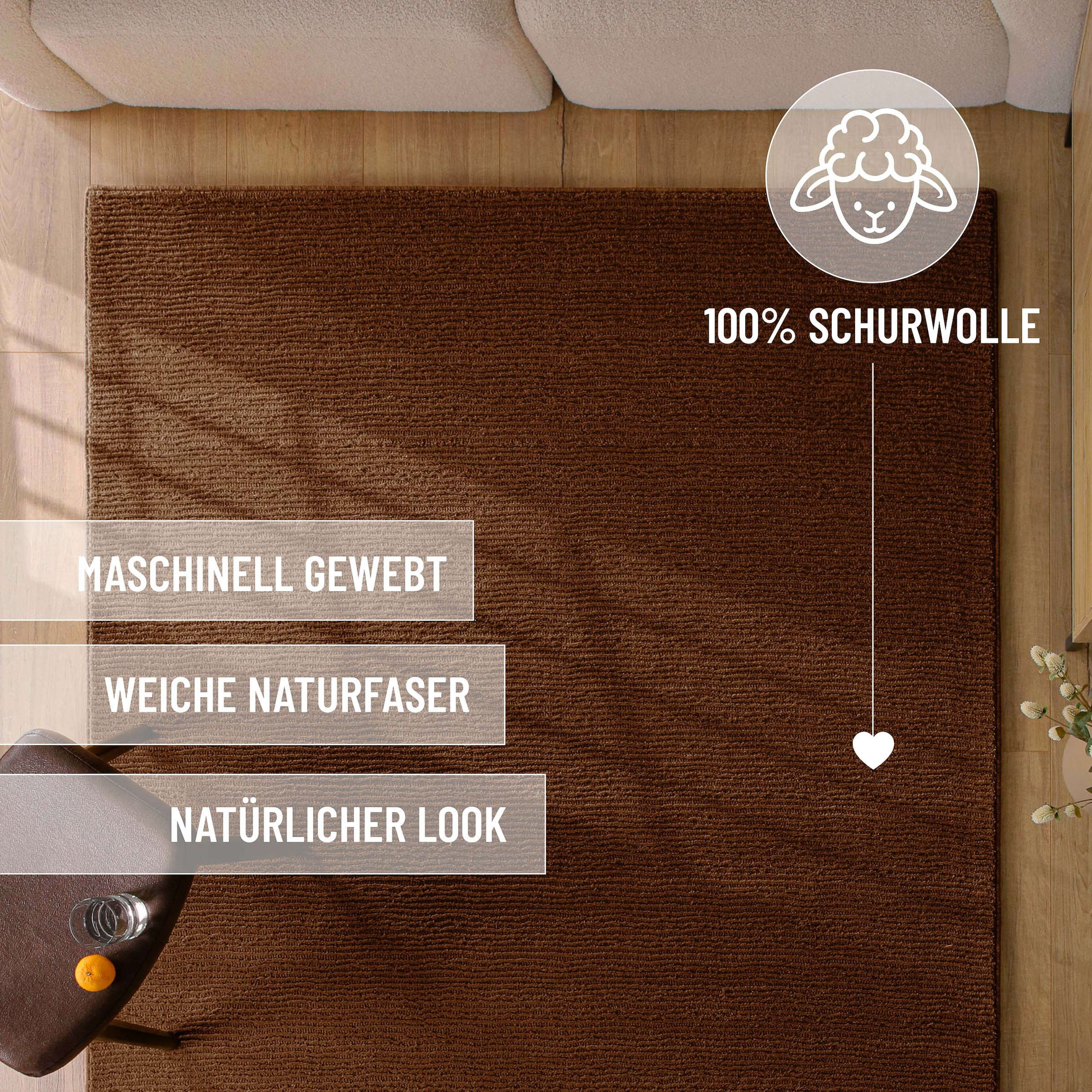 Wecon home Teppich »Castello ONE« rechteckig 7 mm Höhe Schurwolle, Kurzflor mit Hoch-Tief-Effekt, Wohnzimmer, Streifenmuster