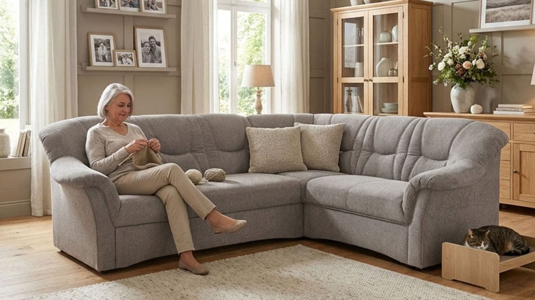 OTTO home Ecksofa "Langelland 232 x 146 cm, auch mit Schlaffunktion, mittelfester Sitz" L-Form, mit Federkern, pflegeleichter, weicher Luxus-Microfaser