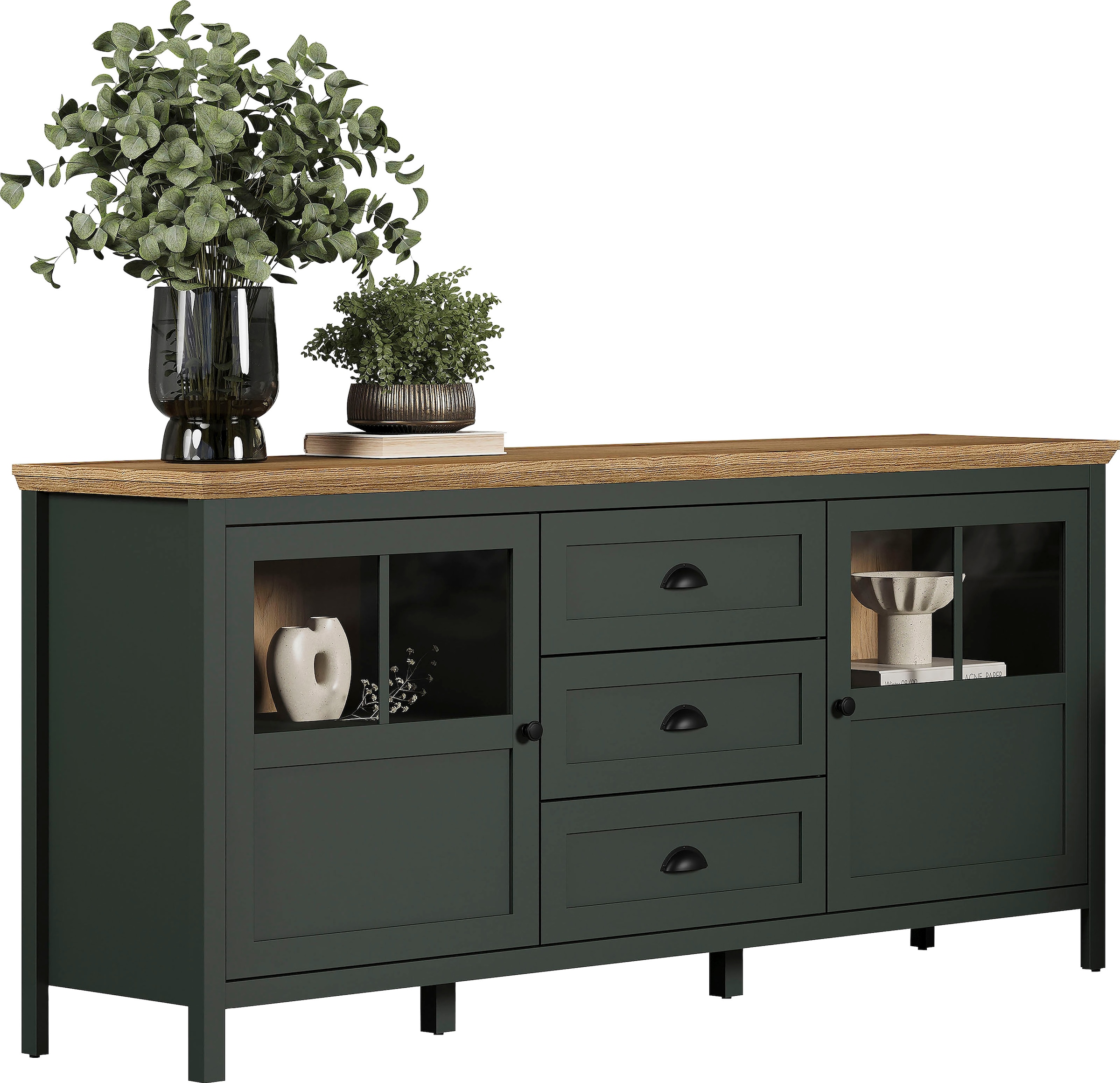 Home affaire Sideboard »Vienna«, Kommode im Landhausstil mit Muschelgriffen und Glastüren