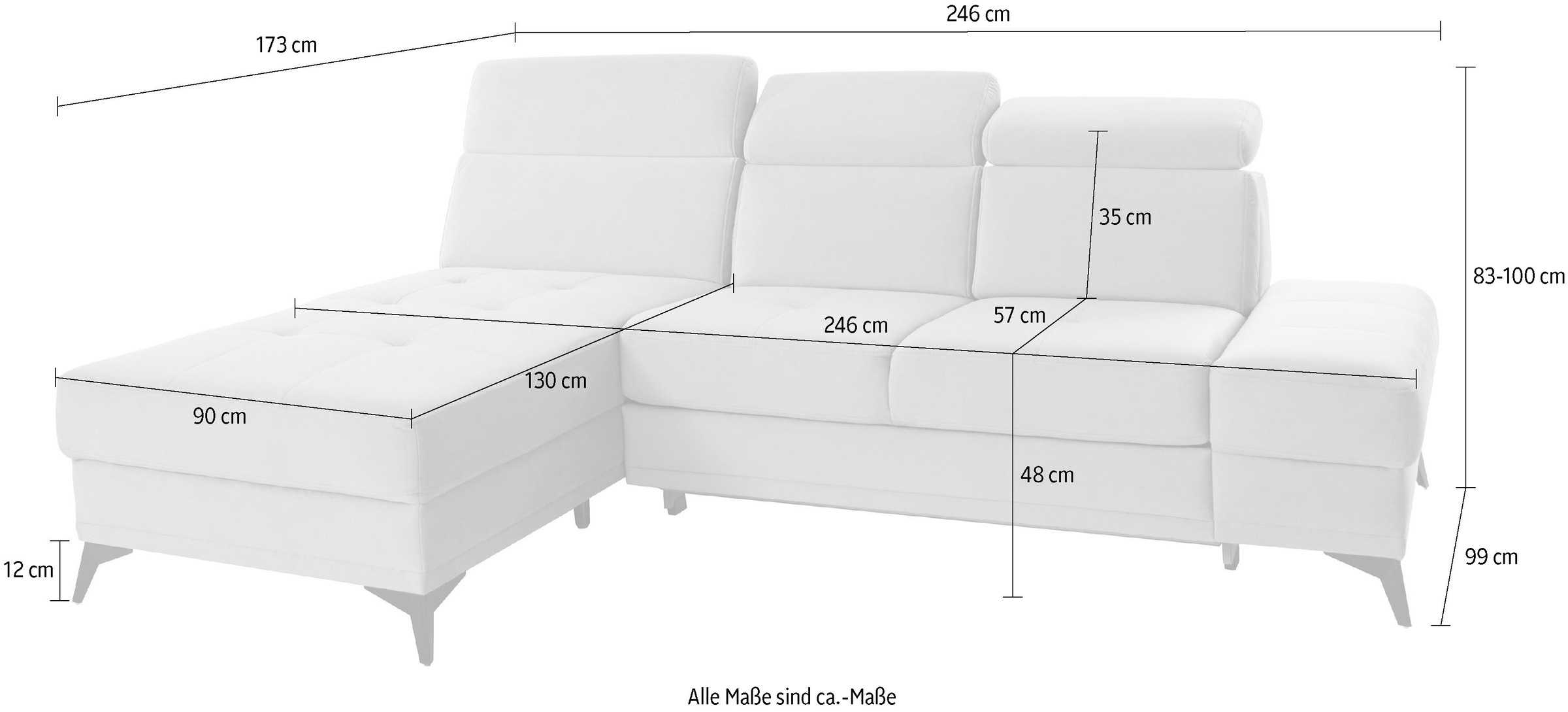 INOSIGN Ecksofa »Cardiz L-Form«, inkl.Kopfteilverstellung und Federkern wahlweise mit Bettfunktion