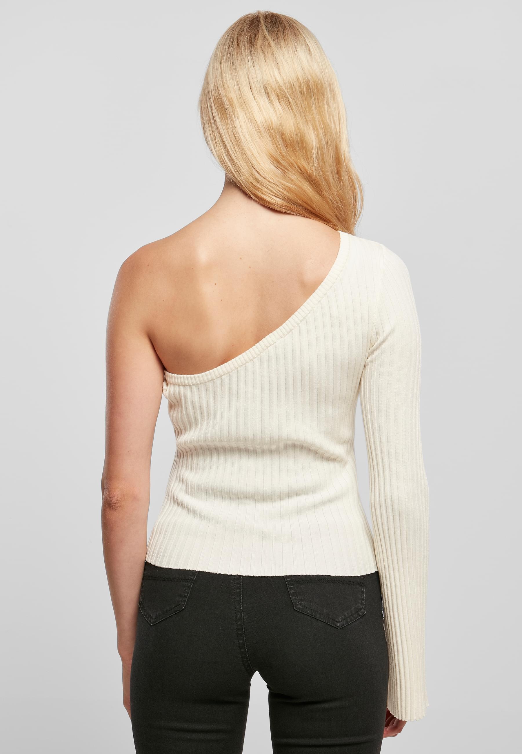 URBAN CLASSICS Rundhalspullover »Urban Classics Damen Ladies Short Rib Knit One Sleeve Sweater«, (1 tlg.)