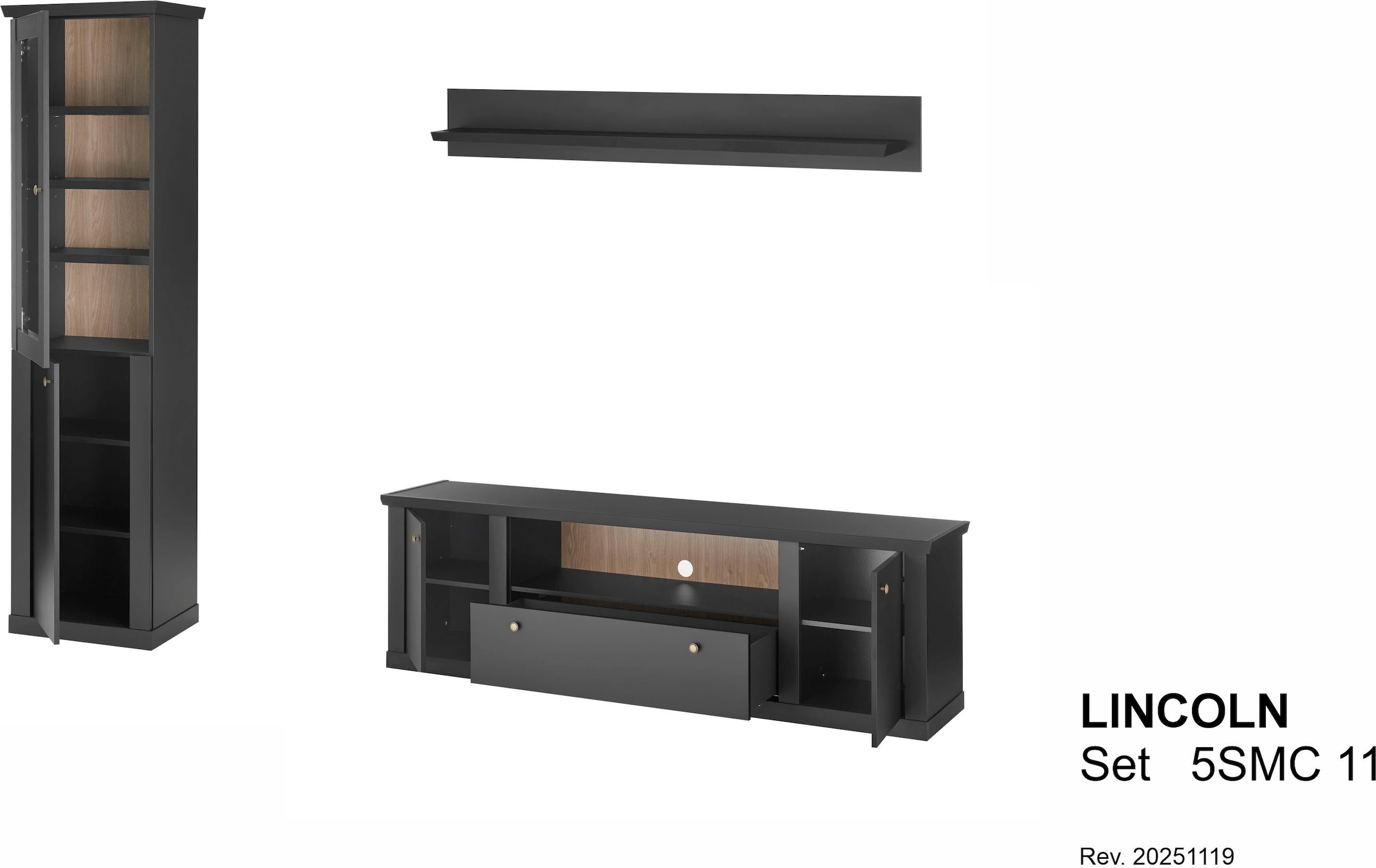 Home affaire Wohnwand »Lincoln, moderne Anbauwand, Komplettset im Landhausstil« Komplett-Set, 3 Stk. tlg.