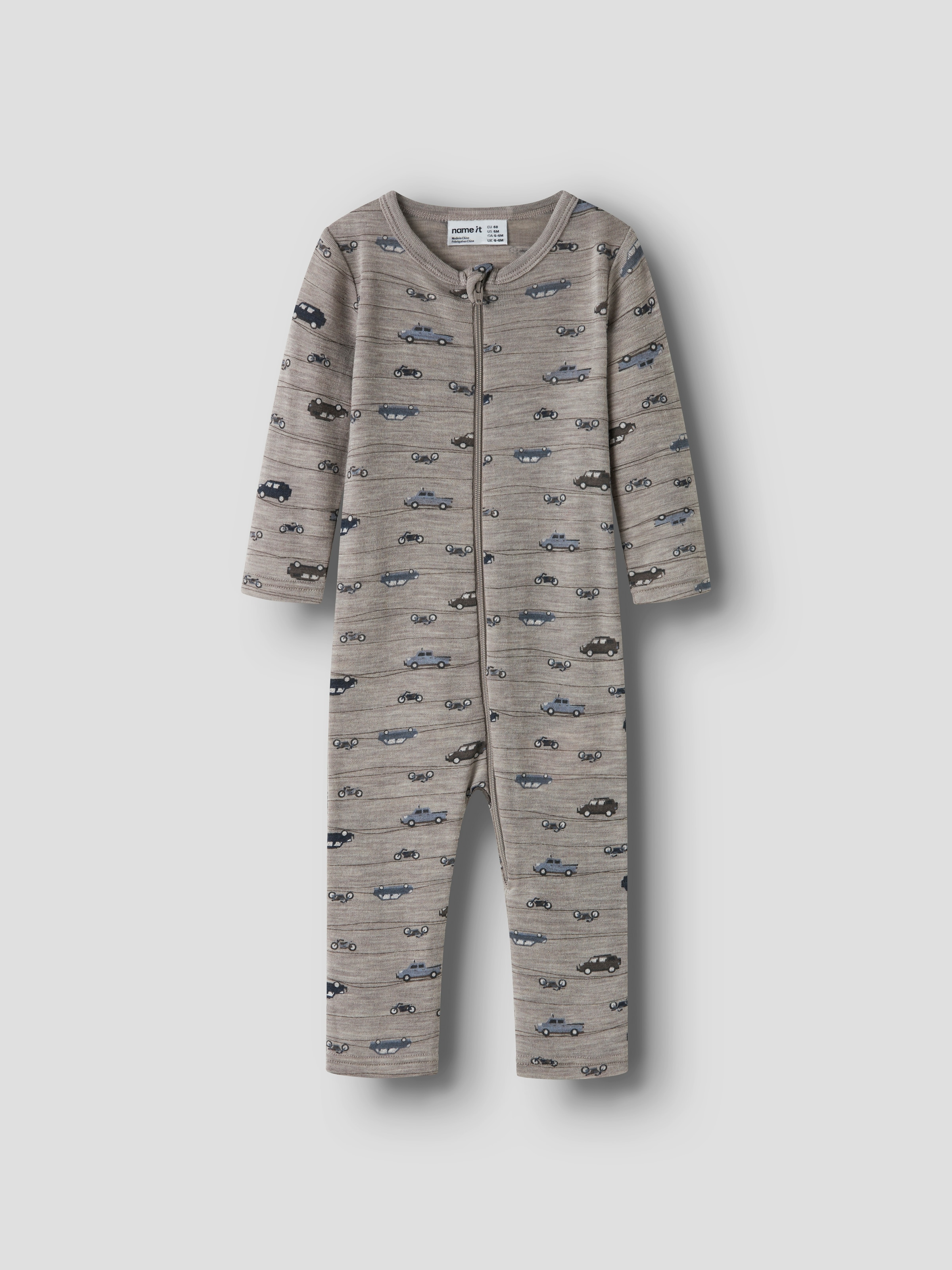 Name It Schlafanzug "NBMWANG WOOL RIB NIGHTSUIT AOP NOOS" aus Wolle, mit Reißverschluss