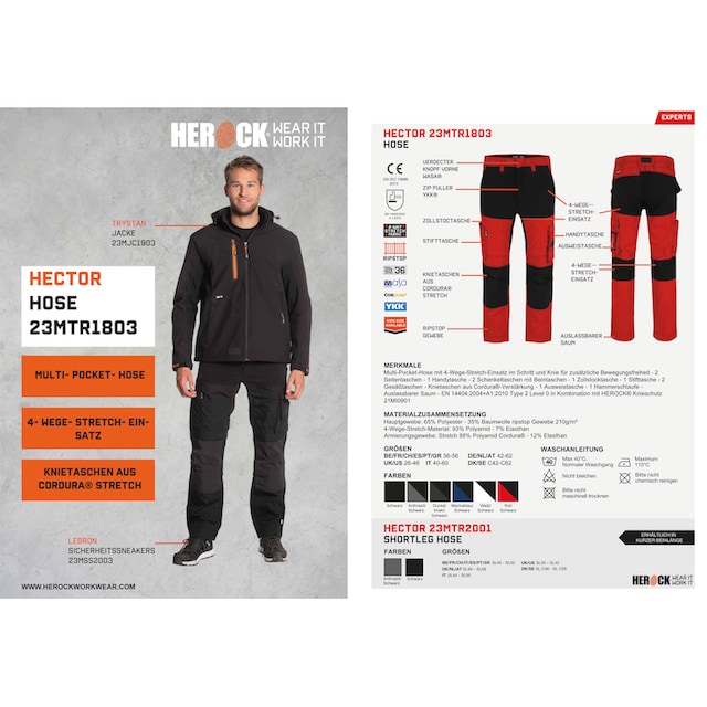 Herock Arbeitshose »Hector Hoses«, Multi-Pocket, 4-Wege-Stretch, verdeckter  Knopf, verstärkte Knietaschen bestellen | BAUR