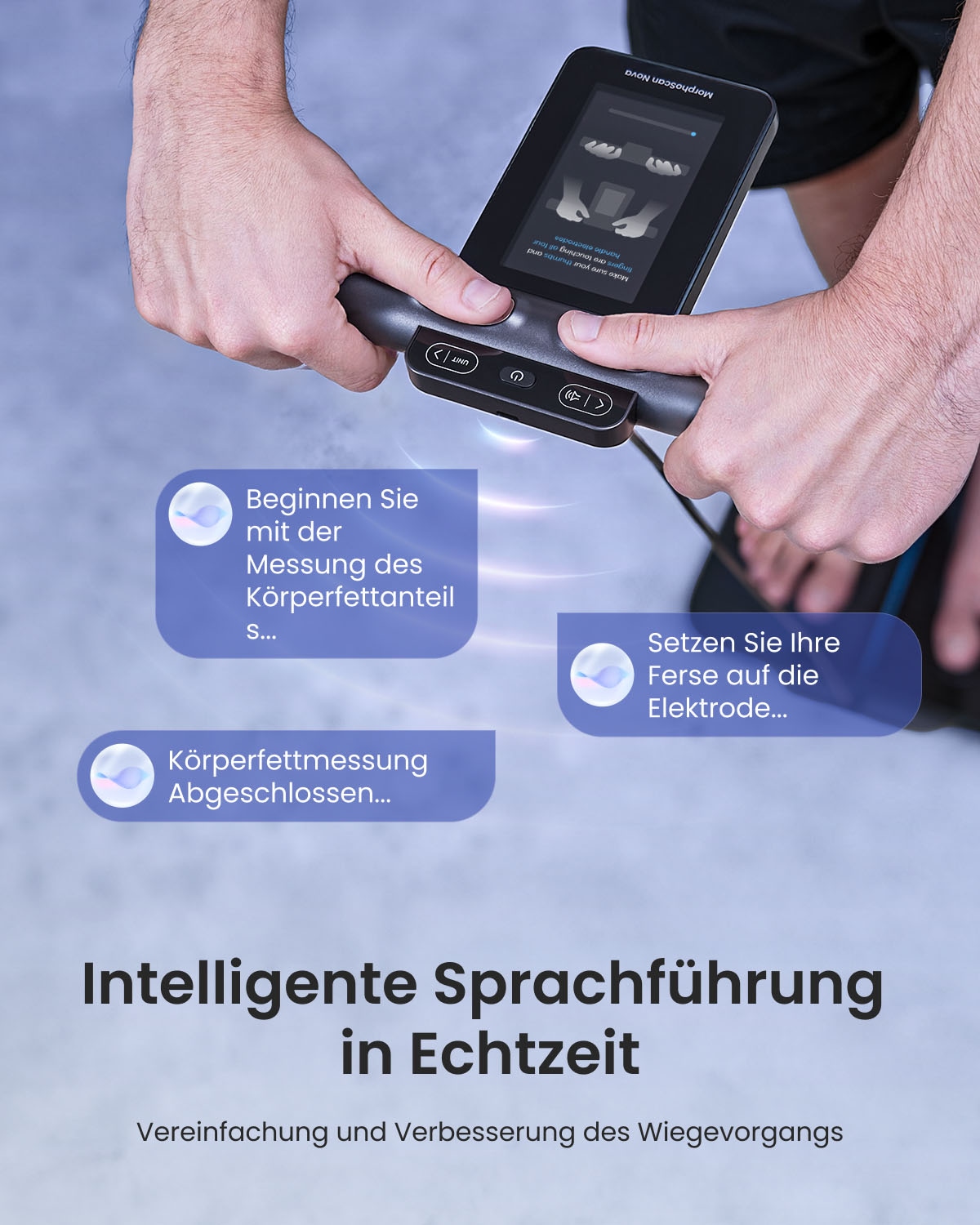Renpho Körper-Analyse-Waage »MSC04 Morphoscan Nova« Baby-/Athletenmodus, ausziehbarer Griff, Handmessung, Sprachführung