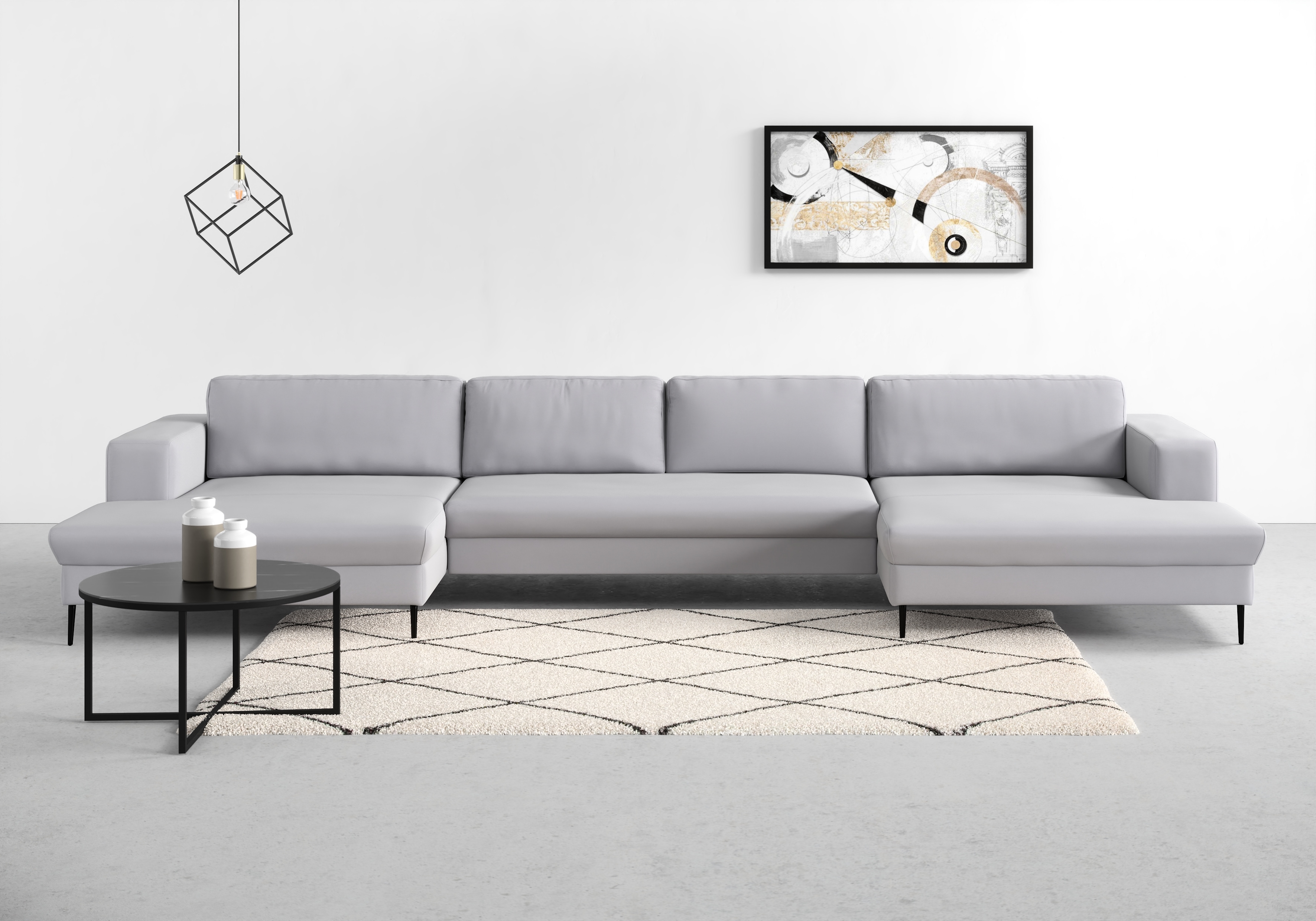 DOMO collection "Modica U-Form aktuelles, kubisches Design mit 2 Recamieren, viel Platz" XXL, auch in Cord, Fußhöhe passend für gängige Saugroboter