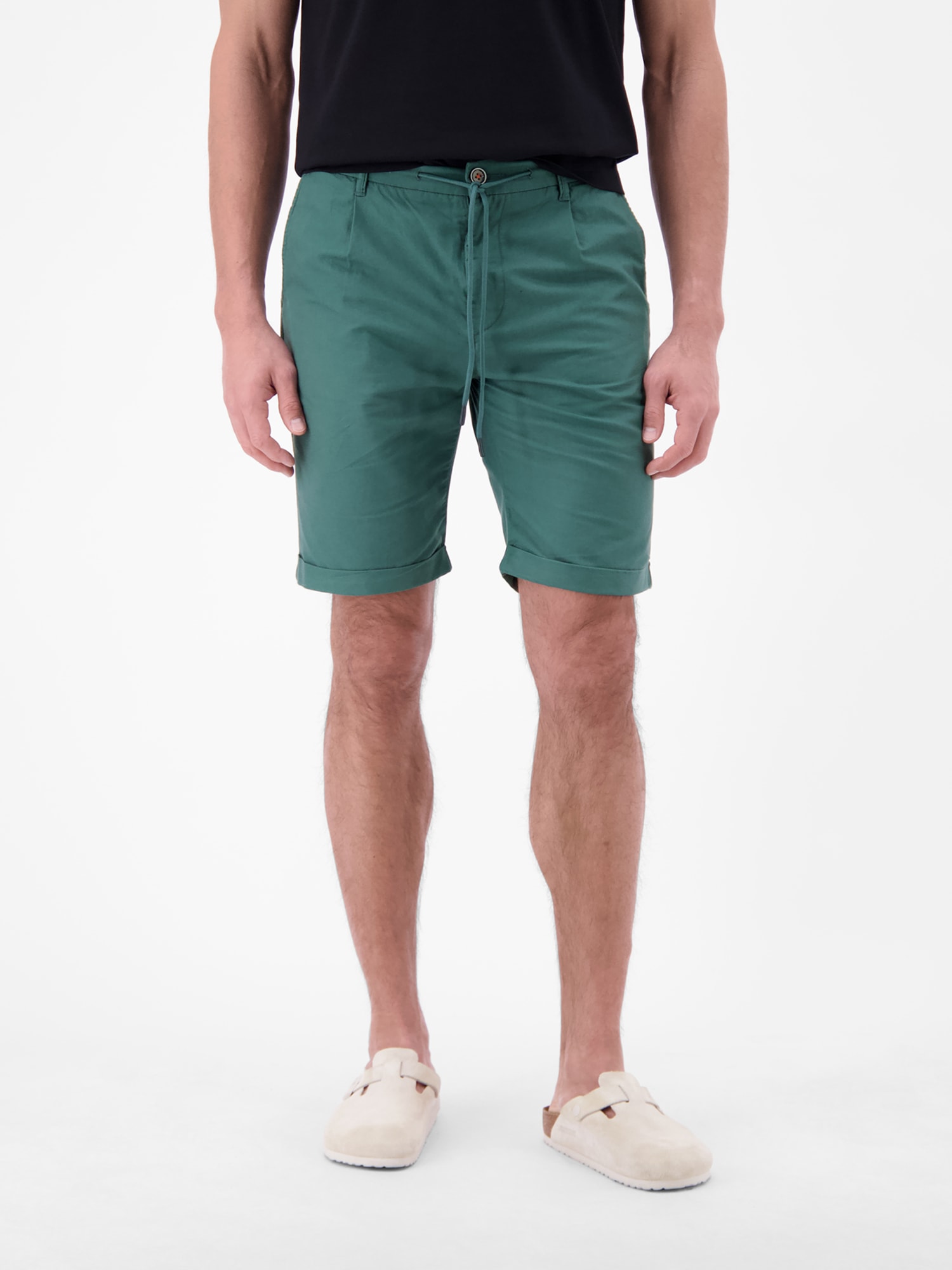 Chinoshorts LERROS "Chino-Shorts aus Baumwoll-Leinen-Mischgewebe", Herren, Gr. 36, soft teal, 80% Baumwolle, 20% Leinen, Hosen Chinoshorts, Chino Hose Herren kurz, Tunnelzugbund und Gürtelschlaufen, 4 Taschen