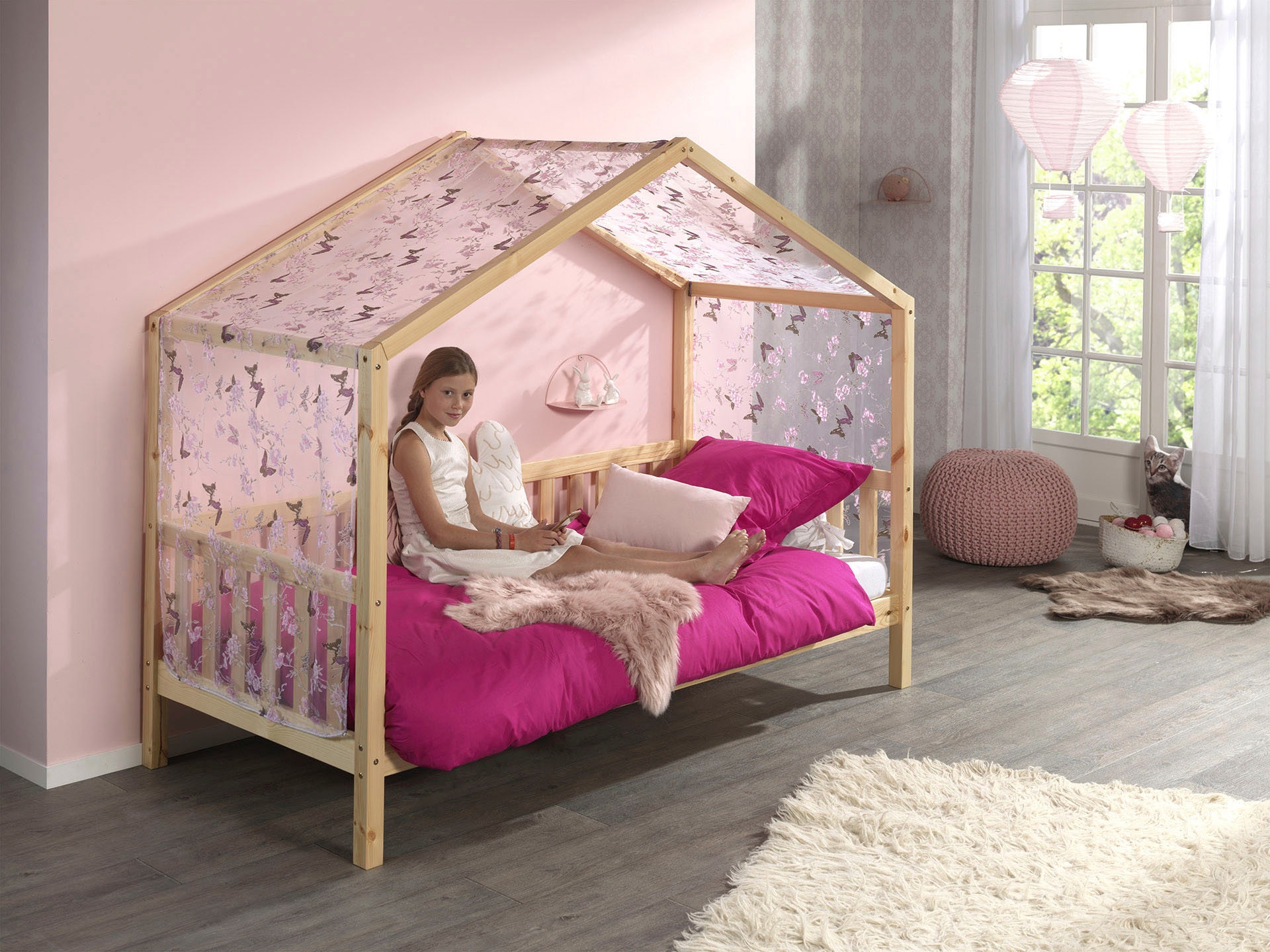 Vipack Hausbett "Dallas, mit Dachaufbau, Kiefer massiv, stabil gebaut", (B/ günstig online kaufen