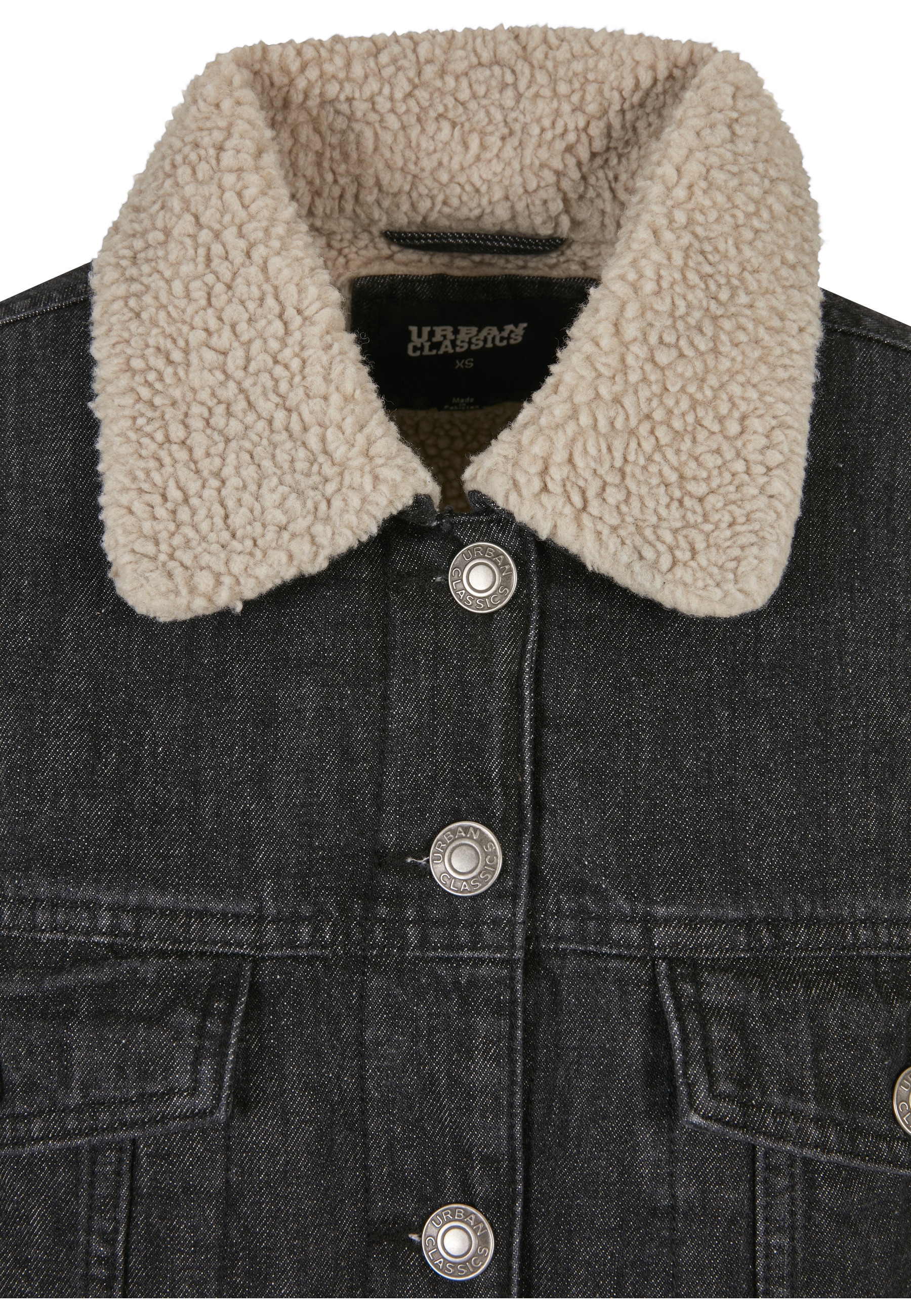 URBAN CLASSICS Jeansjacke »Urban Classics Damen Ladies Oversized Sherpa Denim Jacket« 1 Stk. tlg. ohne Kapuze