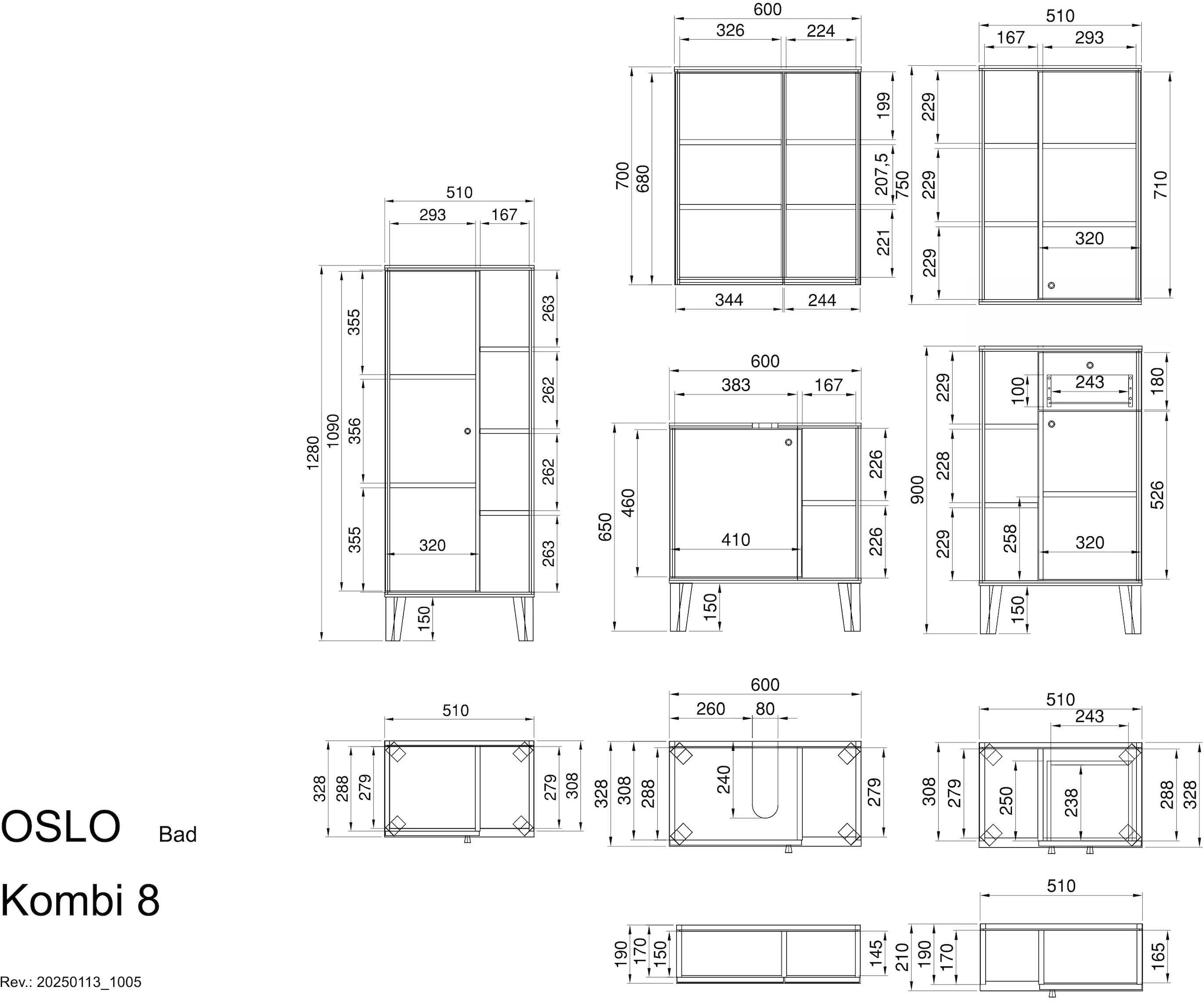 INOSIGN Badmöbel-Set »OSLO, Bad im skandinavischen Design, 5-teiliges Badezimmer«, (Set, 5 St.), Badschränke und Spiegel, in zwei Farben verfügbar, viel Stauraum