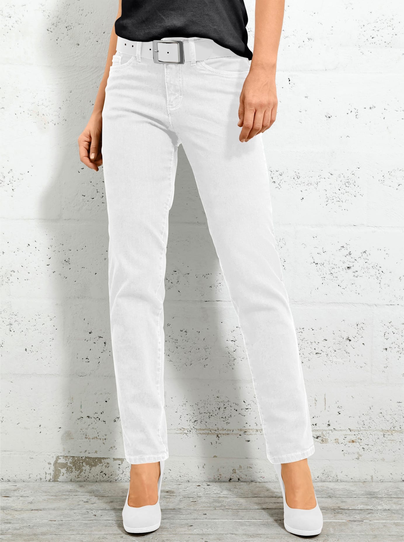 INSPIRATIONEN Damen 5-Pocket-Jeans, weiß, Gr. 88, unifarben, 98% Baumwolle, 2% Elasthan, Jeans