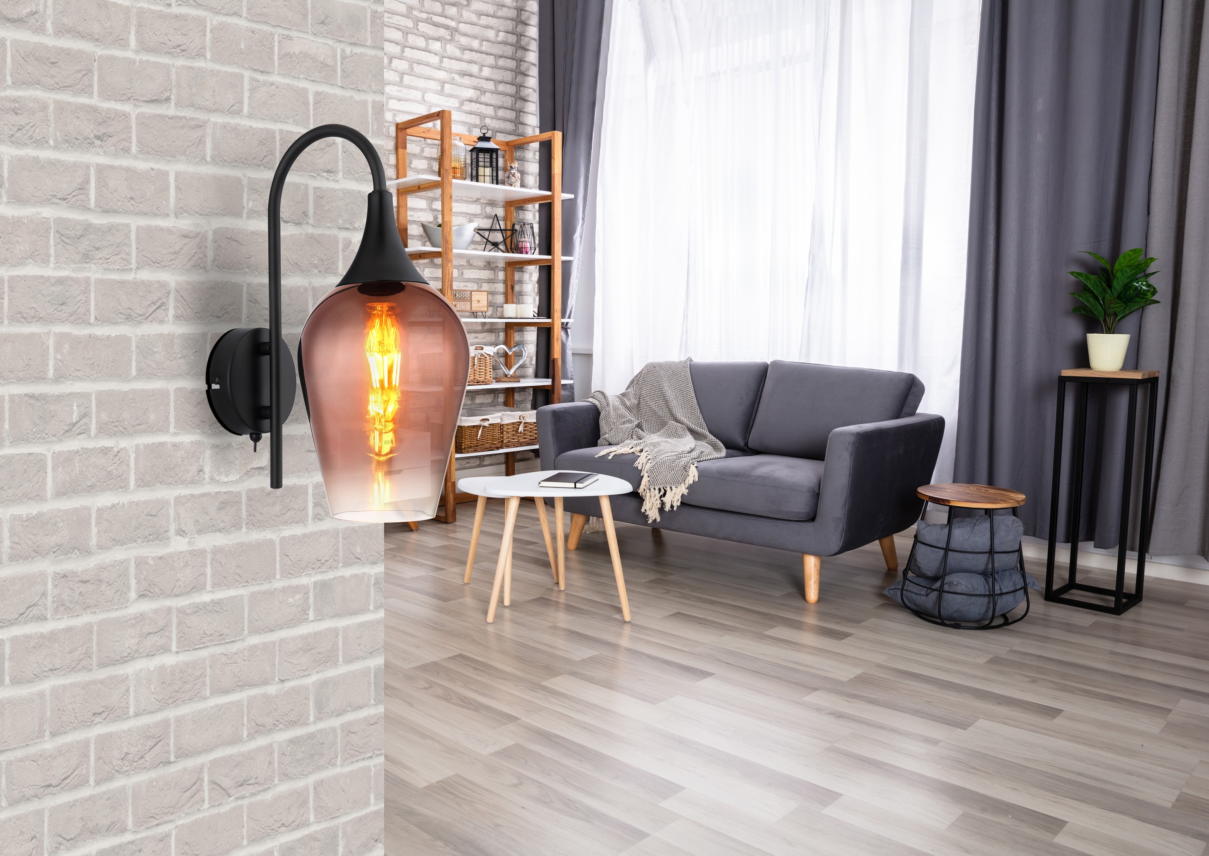 GLOBO LIGHTING Wandleuchte »LAVUS« E27 1 Stk. Wandlampe Glas kupferfarben klar verlaufend Lichtschein abwärts