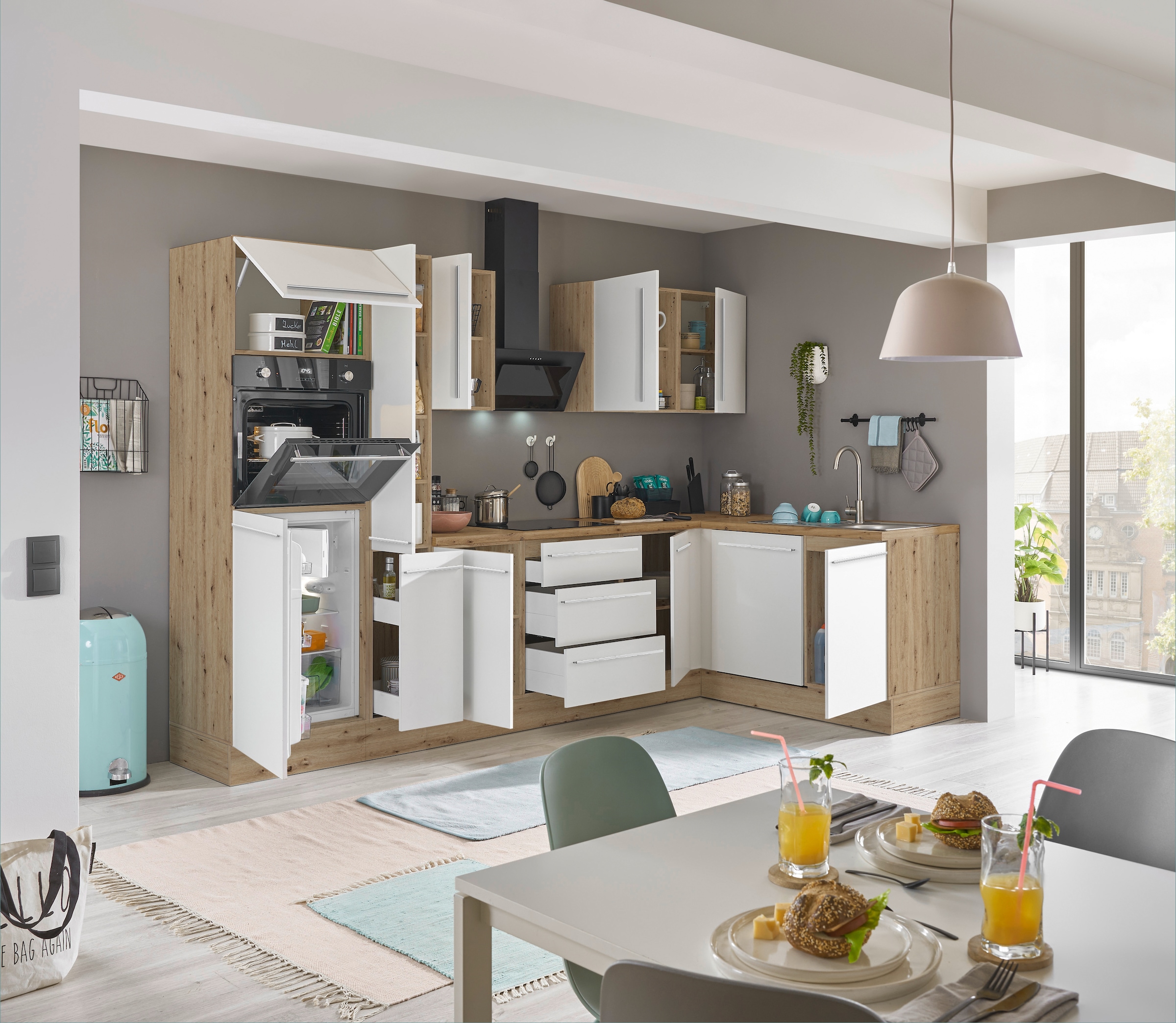 KOCHSTATION Winkelküche »Florida, Stellbreite 310x175 cm« wahlweise mit E-Geräten, mit Softclose für Türen und Schubkästen