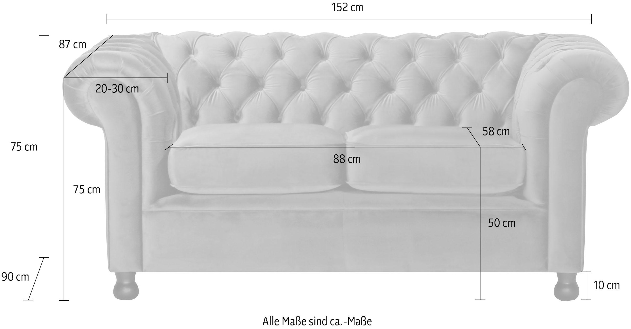 Home affaire Chesterfield-Sofa »Chesterfield Home 2-Sitzer«, mit edler Knopfheftung und typischen Armlehnen