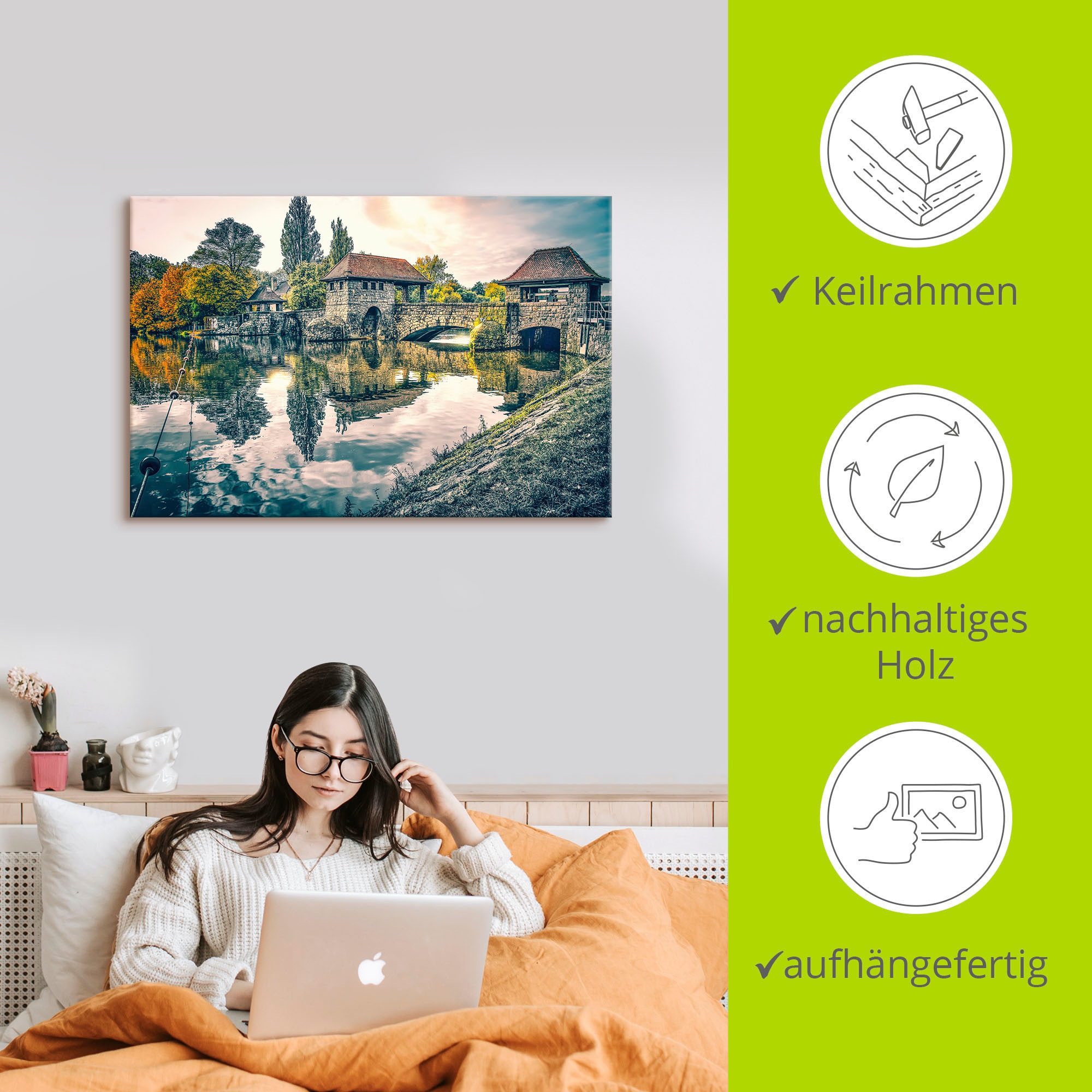Artland Wandbild »Wehr. Palmengartenwehr Leipzig im Herbst«, Gebäude, (1 St.), als Alubild, Leinwandbild, Wandaufkleber oder Poster in versch. Größen