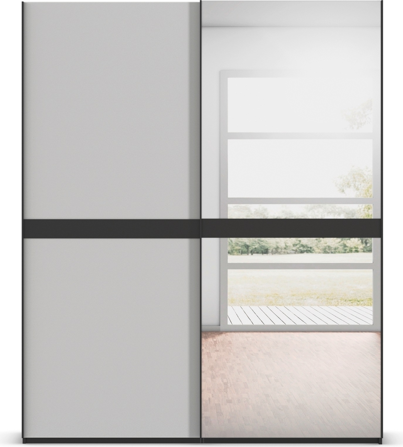 rauch Schwebetürenschrank »Kleiderschrank Schrank Garderobe Schlafzimmerschrank SCALE-LINE«, edle Optik mit Bauchbinde mit Glas/Spiegel-Front MADE IN GERMANY