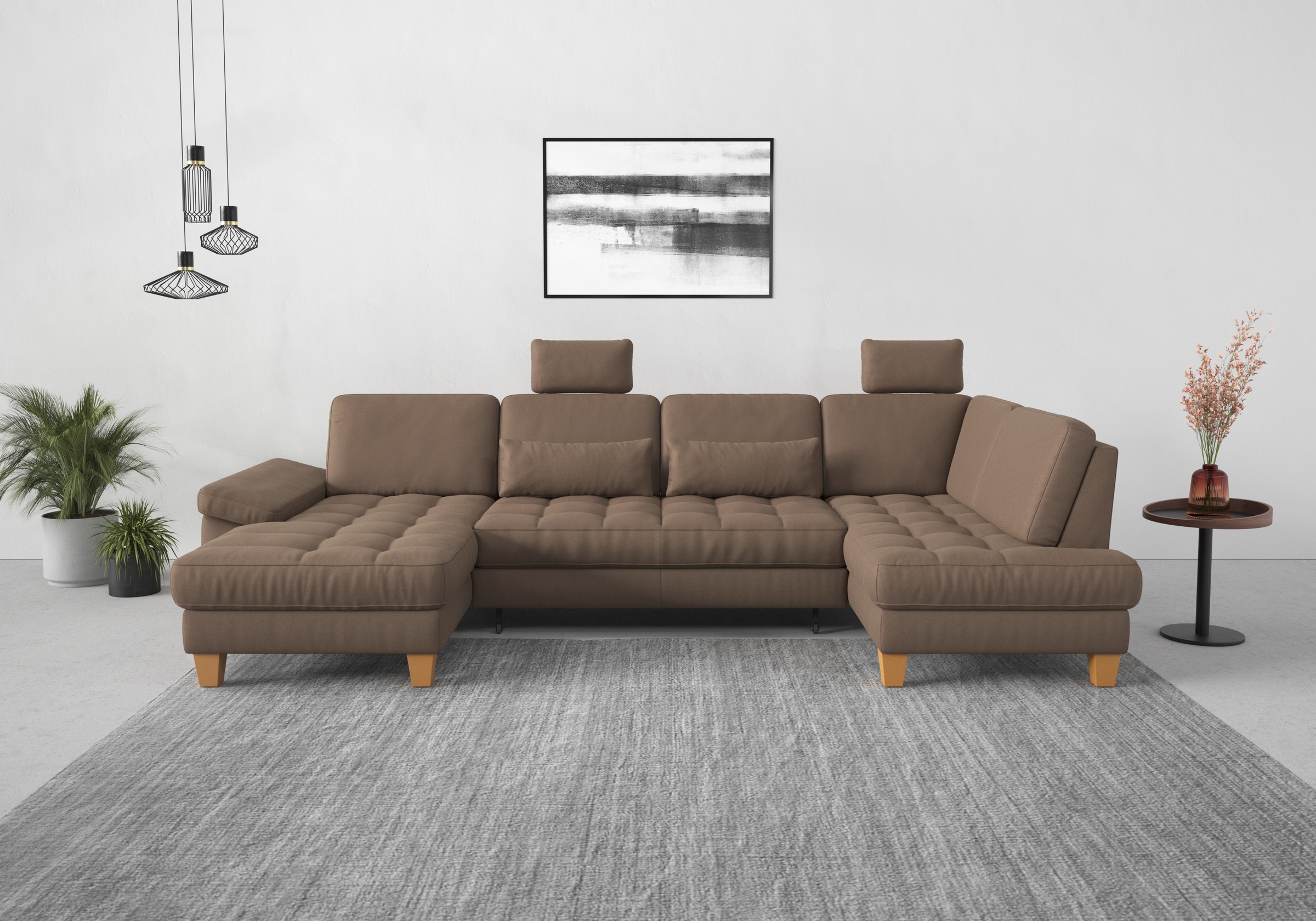 Wohnlandschaft SIT & MORE "Westham U-Form", braun (chocco), B:338cm H:88cm T:172cm, 100% Polyester, Sofas, Wohnlandschaft, wahlweise mit Bettfunktion, Bettkasten, Sitztiefenverstellung