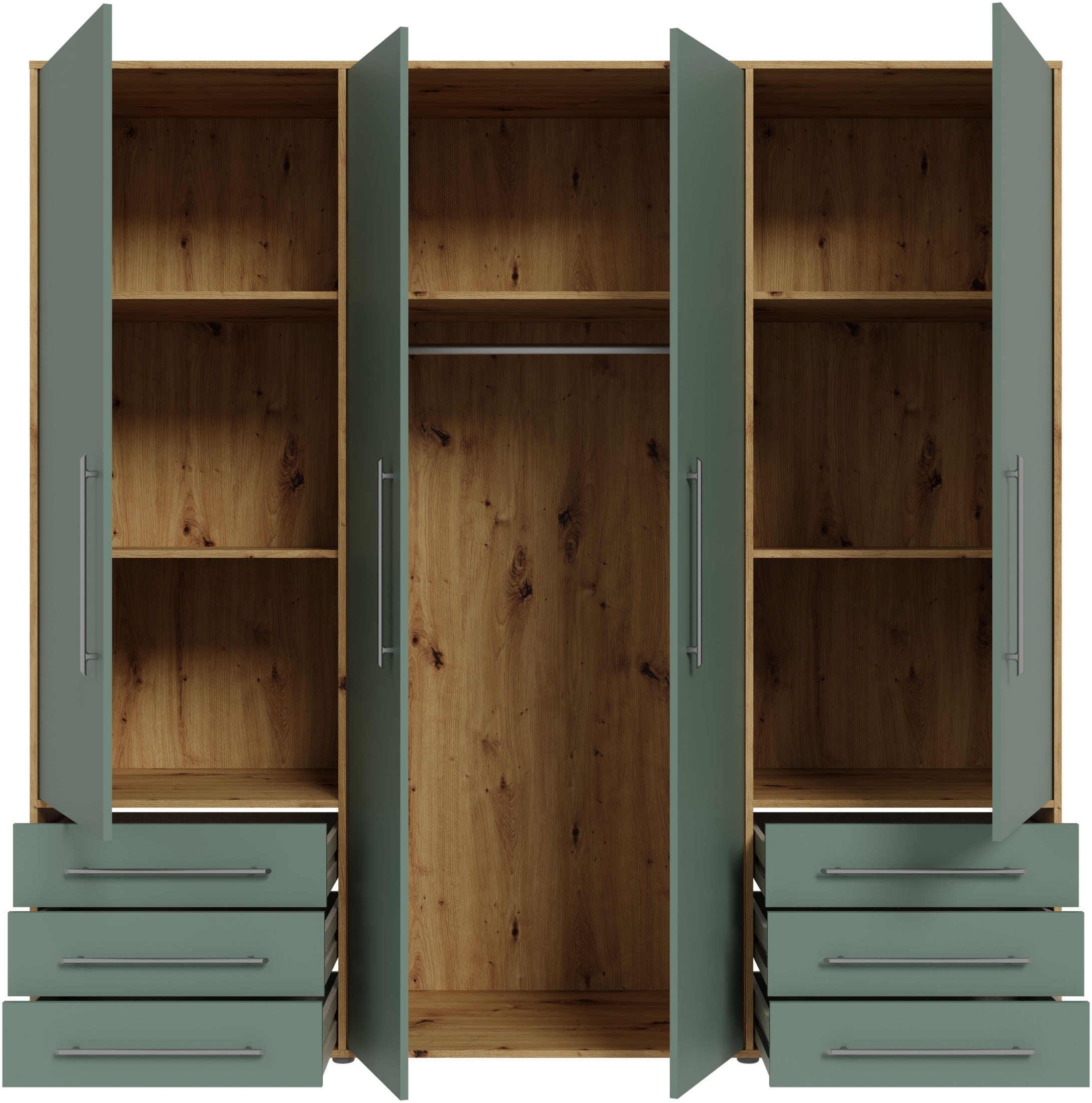 FORTE Drehtürenschrank »Kleiderschrank,zeitloses Design, 4 türig« viel Stauraum, Schubladen, Stangengriffe, Made in Europe