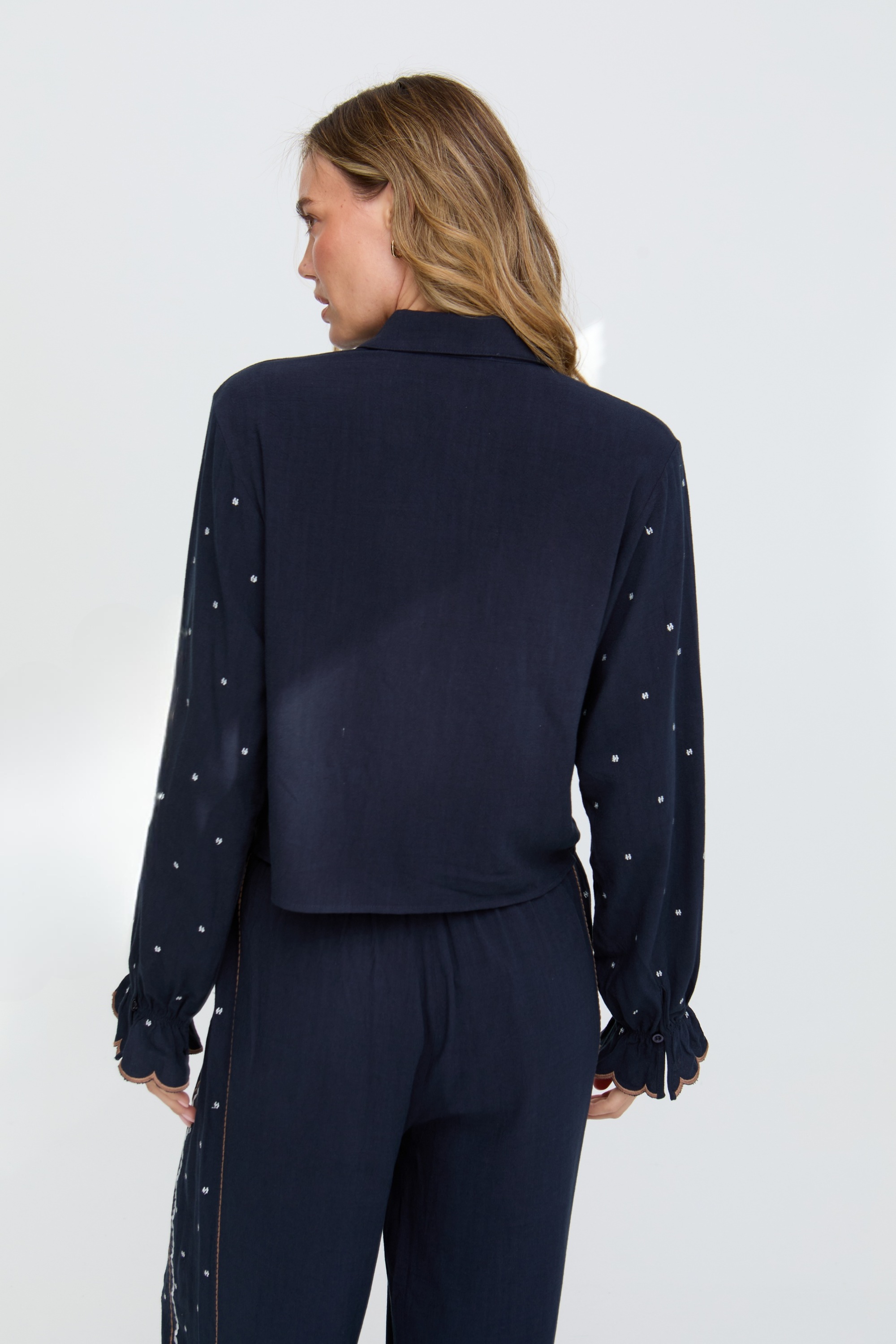 Raffaya Penny Boxy Embroidered Shirt Women's Navy 42 3