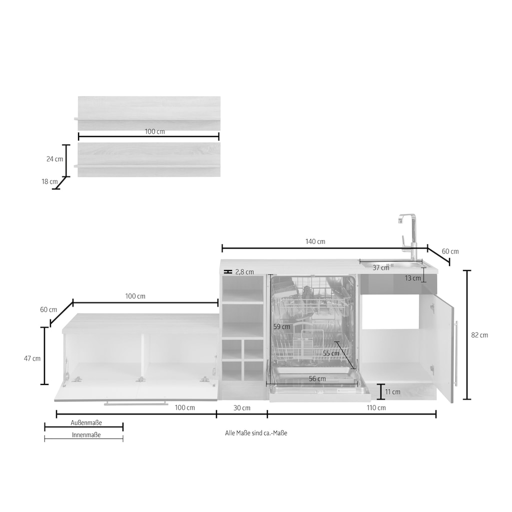 HELD MÖBEL Winkelküche »Samos«, mit E-Geräten, Stellbreite 300 x 250 cm