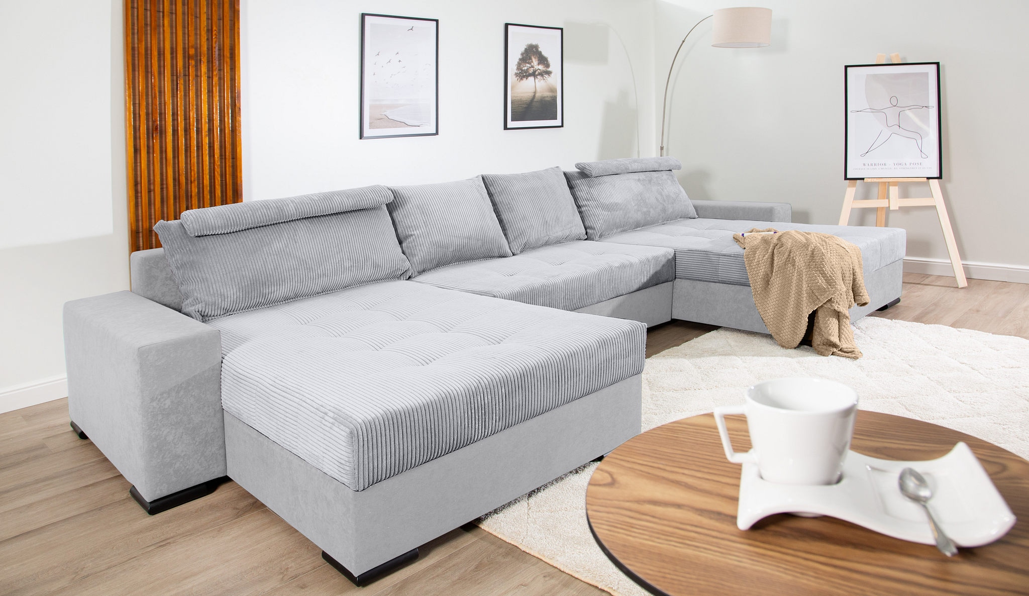 COLLECTION AB 1100000002199 "Josy XXXL-Relax U-Form, B: 352 cm" Schlaffunktion, Bettkasten & 2 Nackenkissen, Federkern